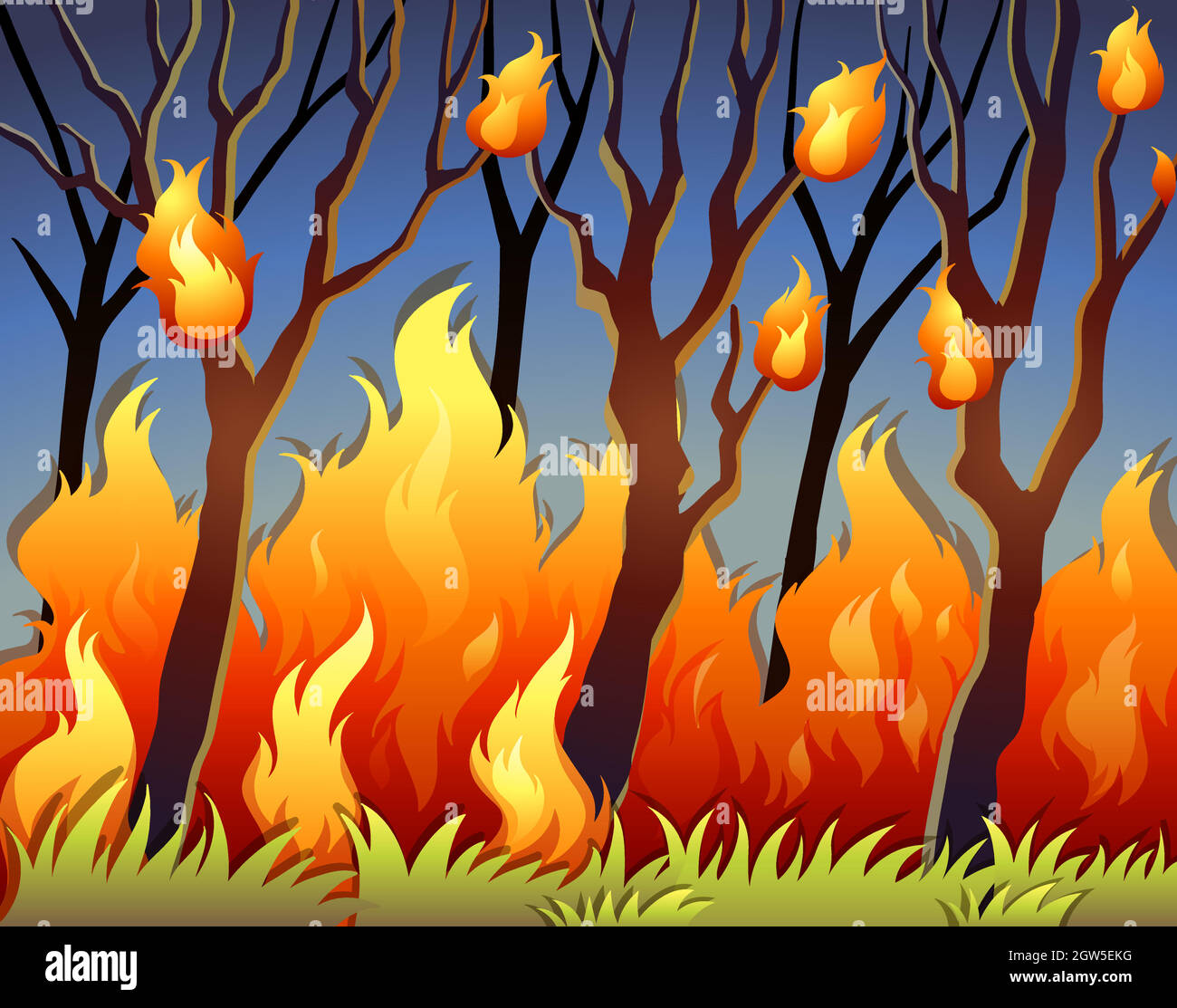 Trees in forest on fire Stock Vector