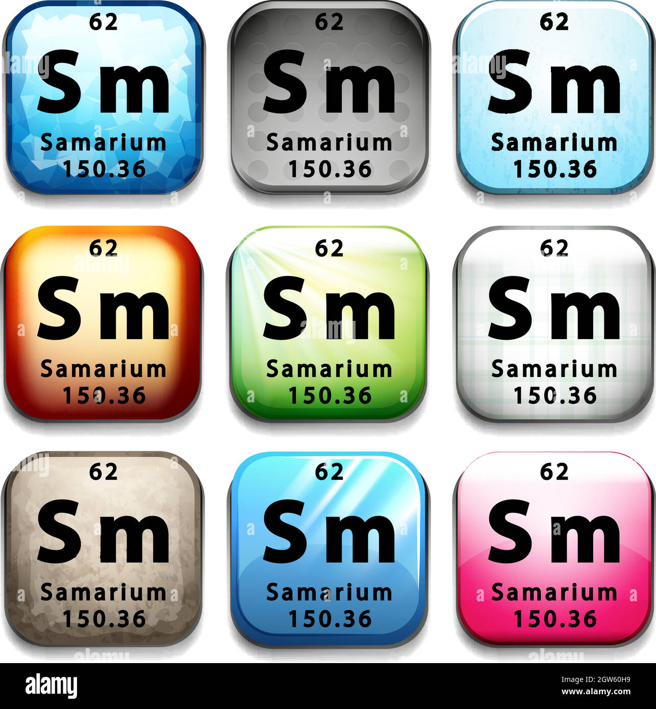 Buttons showing Samarium and its abbreviation Stock Vector