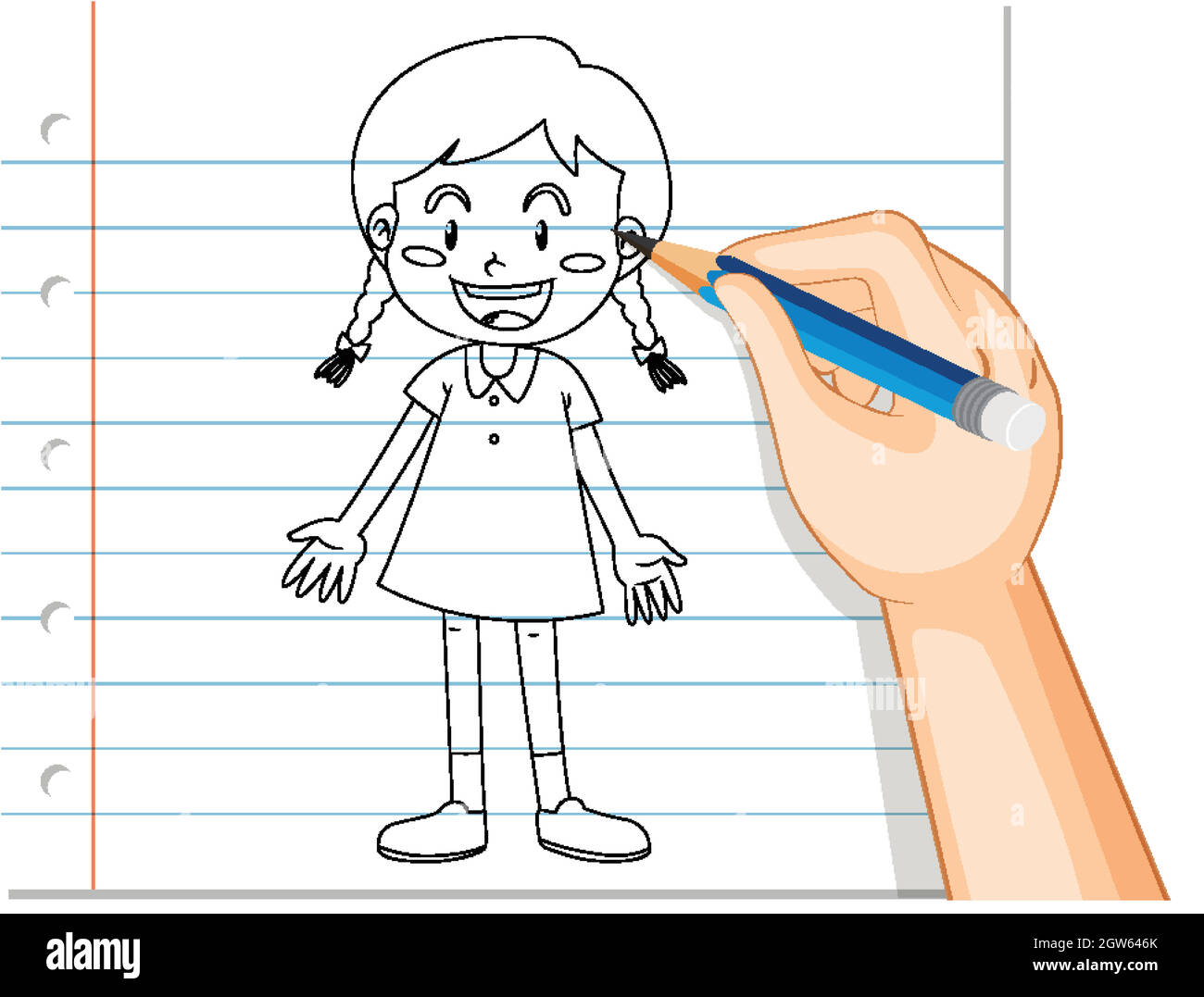 Hand writing of cute girl outline Stock Vector