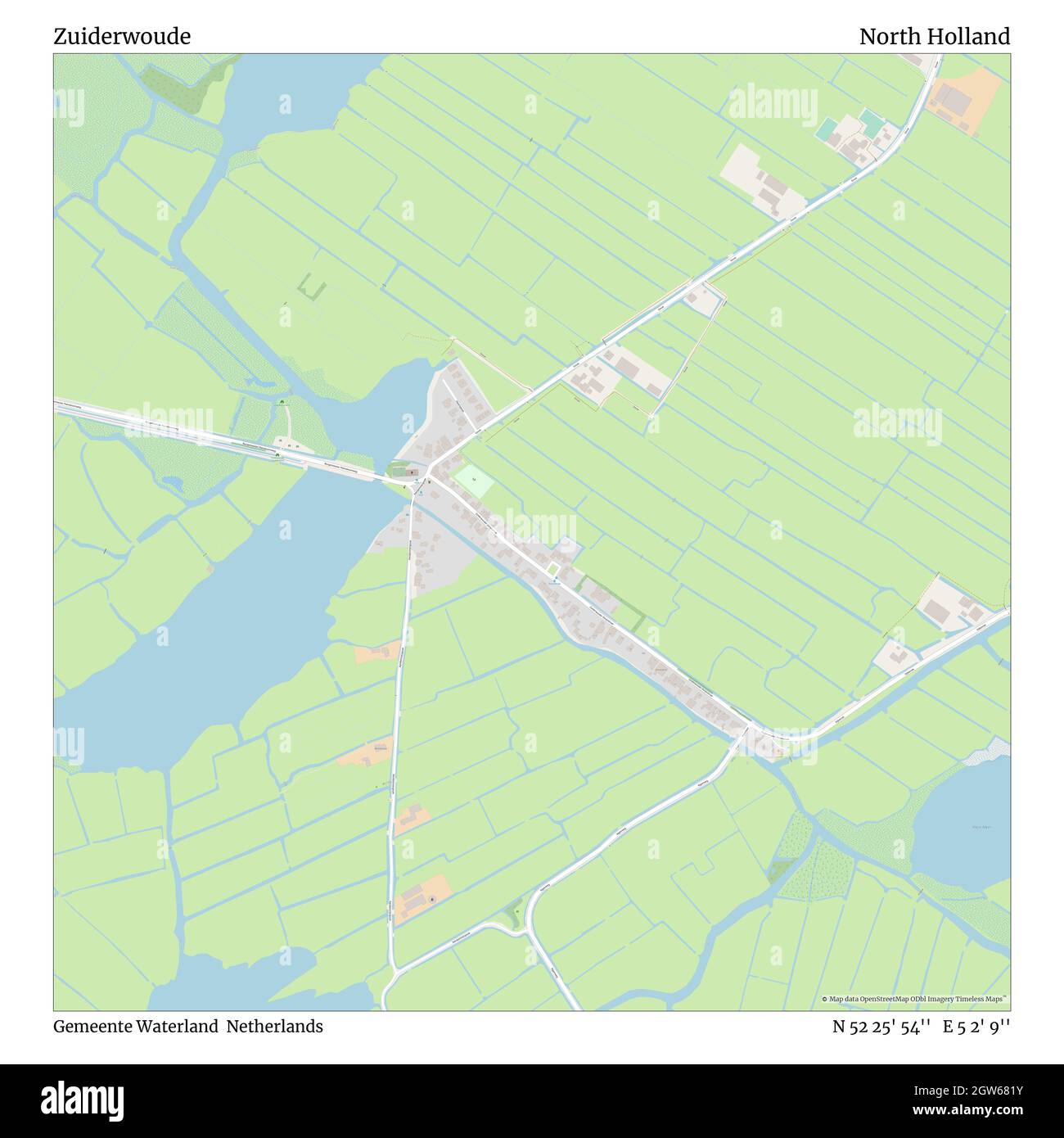 Zuiderwoude, Gemeente Waterland, Netherlands, North Holland, N 52 25' 54'', E 5 2' 9'', map, Timeless Map published in 2021. Travelers, explorers and adventurers like Florence Nightingale, David Livingstone, Ernest Shackleton, Lewis and Clark and Sherlock Holmes relied on maps to plan travels to the world's most remote corners, Timeless Maps is mapping most locations on the globe, showing the achievement of great dreams Stock Photo