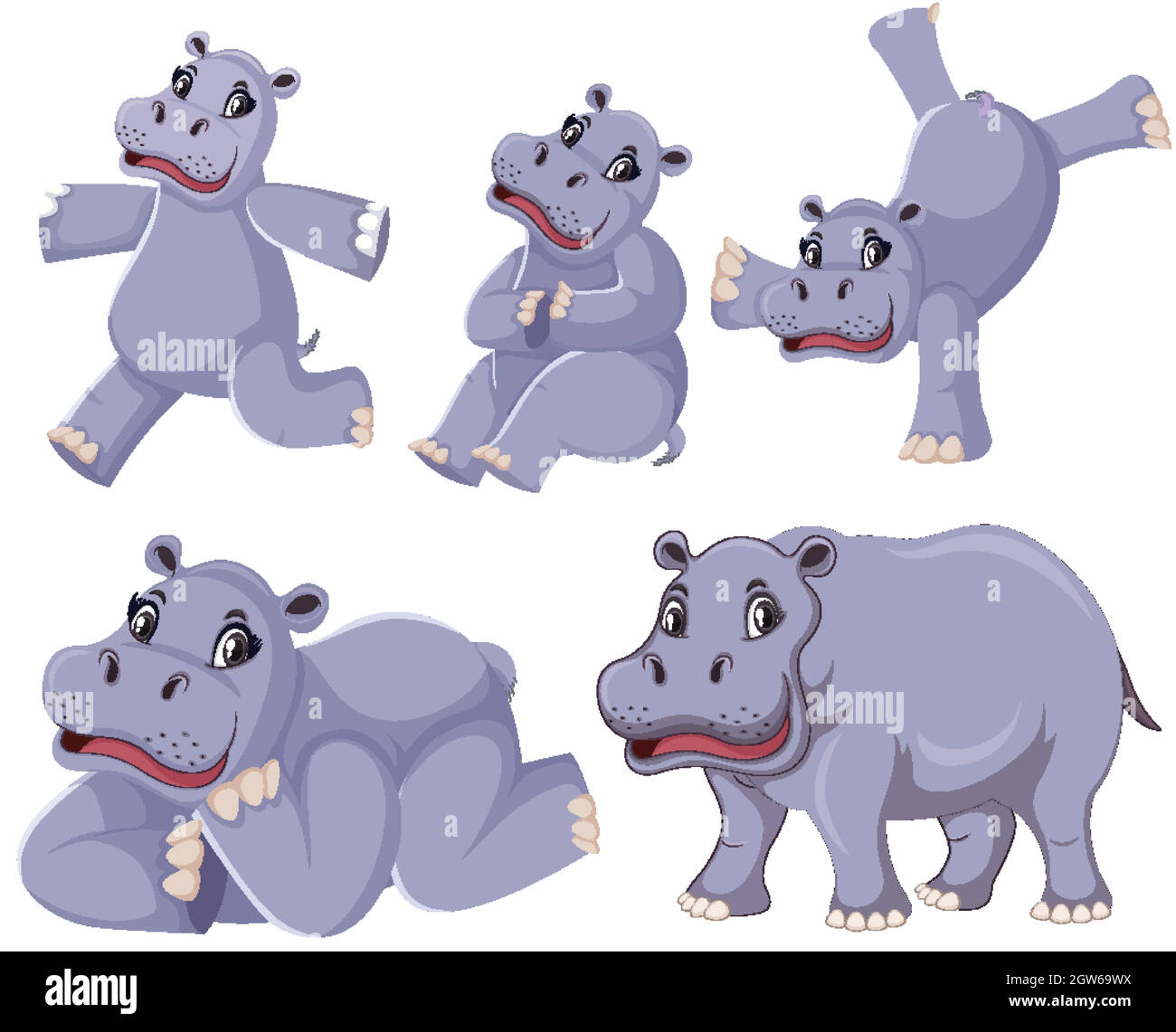 Set of hippopotamus cartoon character Stock Vector