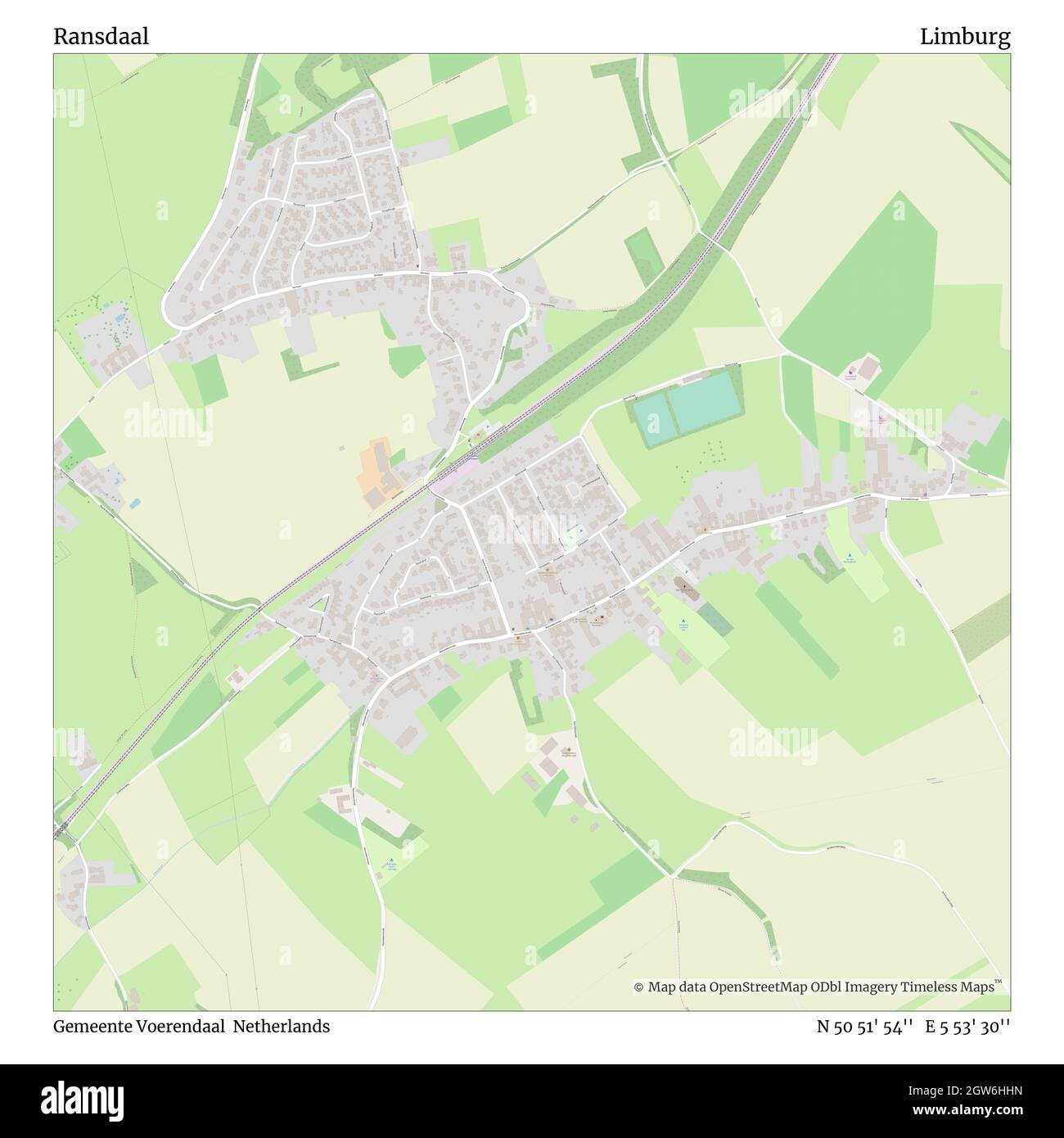 Ransdaal, Gemeente Voerendaal, Netherlands, Limburg, N 50 51' 54'', E 5 53' 30'', map, Timeless Map published in 2021. Travelers, explorers and adventurers like Florence Nightingale, David Livingstone, Ernest Shackleton, Lewis and Clark and Sherlock Holmes relied on maps to plan travels to the world's most remote corners, Timeless Maps is mapping most locations on the globe, showing the achievement of great dreams Stock Photo