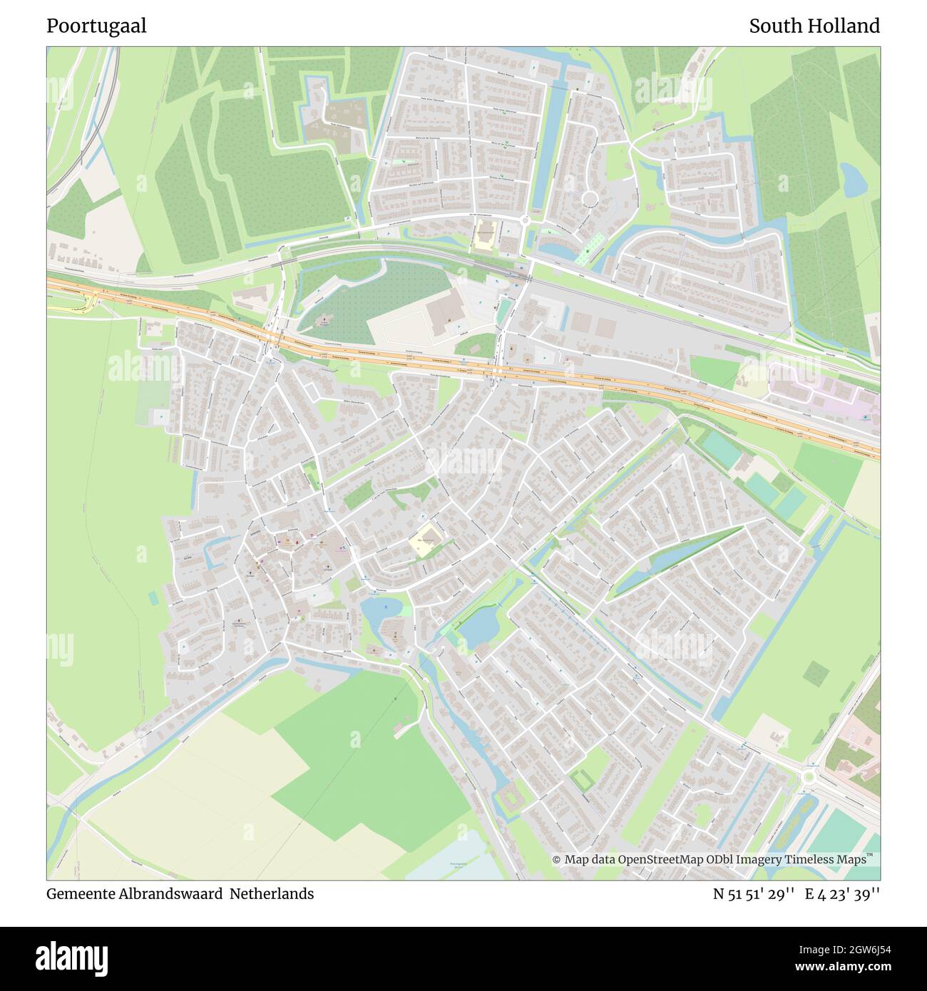 Poortugaal, Gemeente Albrandswaard, Netherlands, South Holland, N 51 51' 29'', E 4 23' 39'', map, Timeless Map published in 2021. Travelers, explorers and adventurers like Florence Nightingale, David Livingstone, Ernest Shackleton, Lewis and Clark and Sherlock Holmes relied on maps to plan travels to the world's most remote corners, Timeless Maps is mapping most locations on the globe, showing the achievement of great dreams Stock Photo