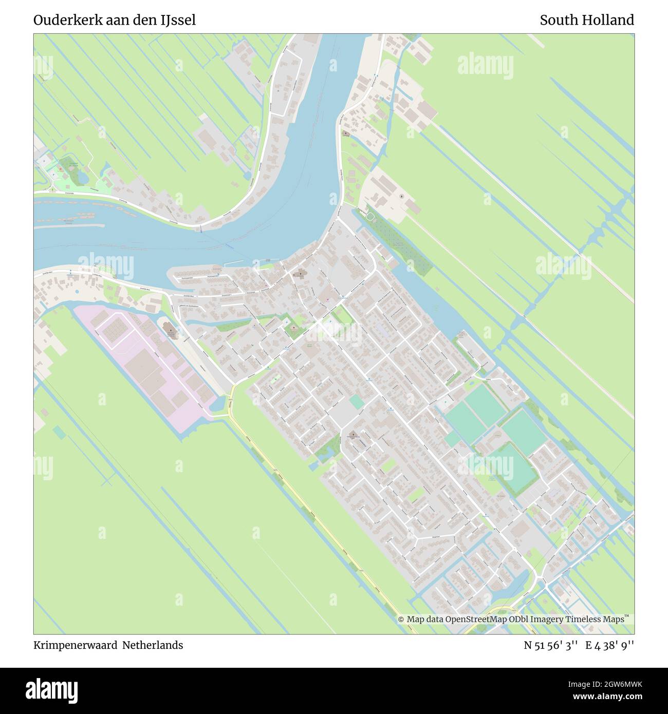 Ouderkerk aan den IJssel, Krimpenerwaard, Netherlands, South Holland, N 51 56' 3'', E 4 38' 9'', map, Timeless Map published in 2021. Travelers, explorers and adventurers like Florence Nightingale, David Livingstone, Ernest Shackleton, Lewis and Clark and Sherlock Holmes relied on maps to plan travels to the world's most remote corners, Timeless Maps is mapping most locations on the globe, showing the achievement of great dreams Stock Photo