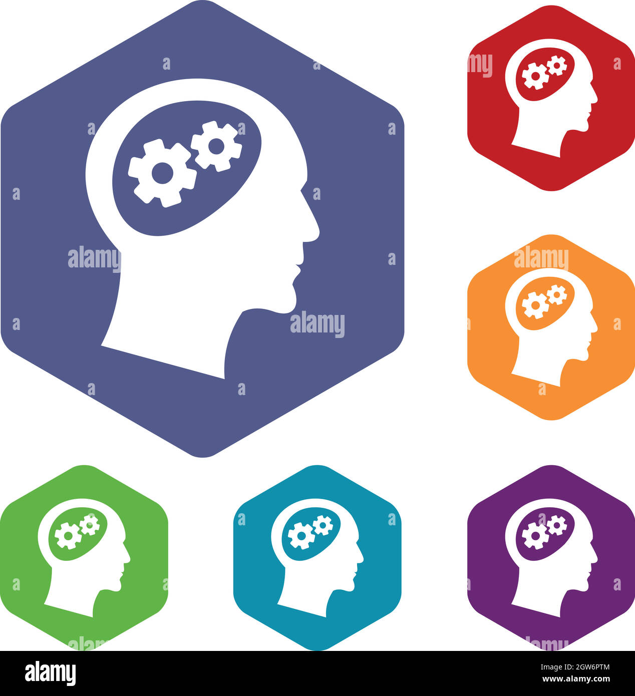 Gear in head icons set Stock Vector