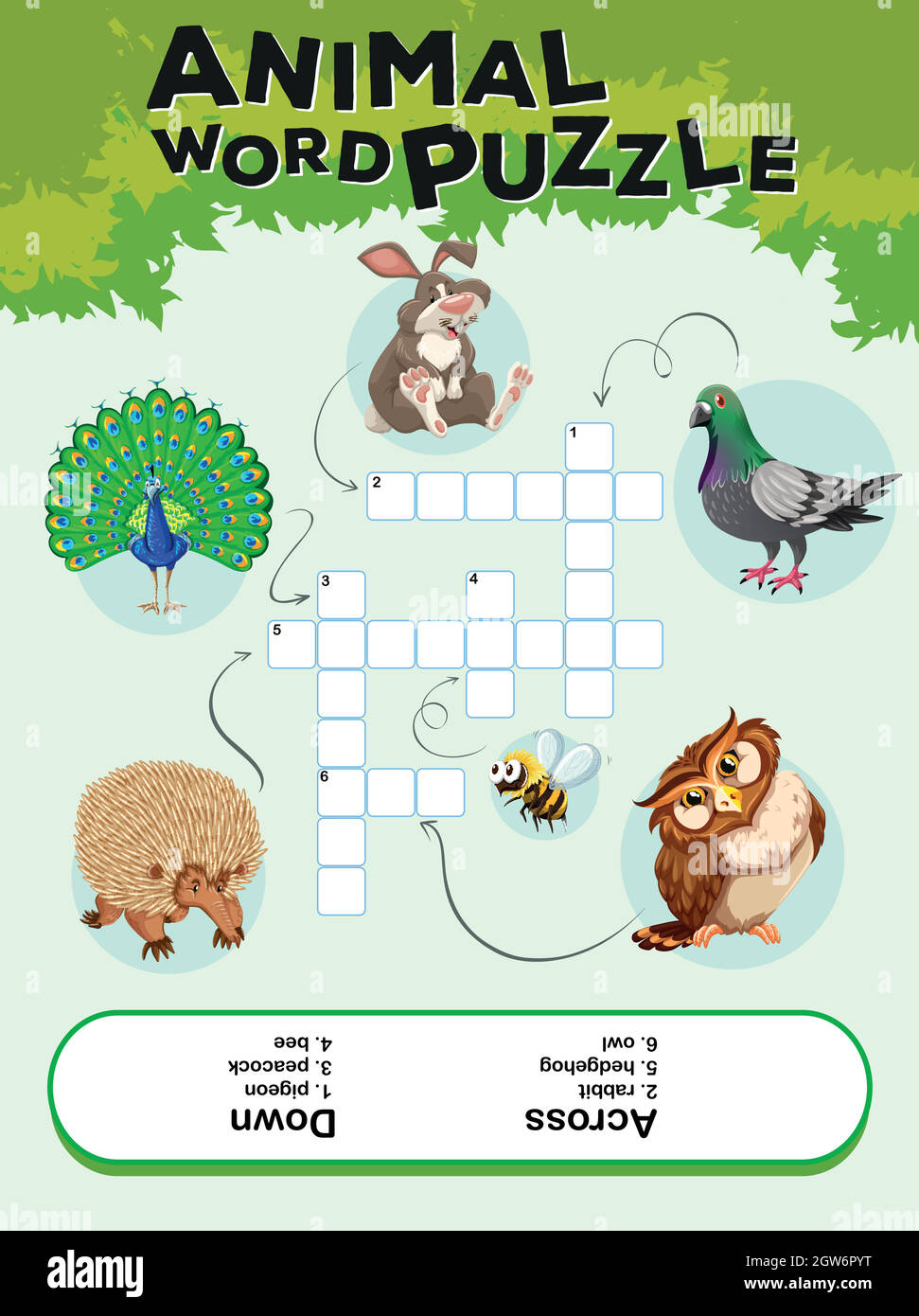 Game template for animal word puzzle Stock Vector