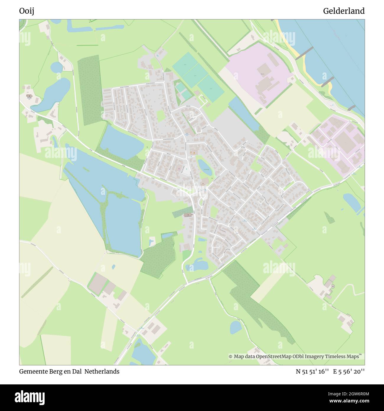 Ooij, Gemeente Berg en Dal, Netherlands, Gelderland, N 51 51' 16'', E 5 56' 20'', map, Timeless Map published in 2021. Travelers, explorers and adventurers like Florence Nightingale, David Livingstone, Ernest Shackleton, Lewis and Clark and Sherlock Holmes relied on maps to plan travels to the world's most remote corners, Timeless Maps is mapping most locations on the globe, showing the achievement of great dreams Stock Photo