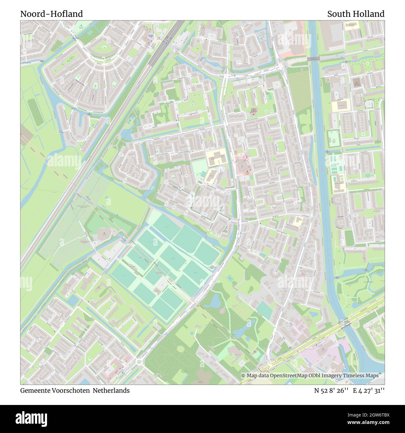 Noord-Hofland, Gemeente Voorschoten, Netherlands, South Holland, N 52 8' 26'', E 4 27' 31'', map, Timeless Map published in 2021. Travelers, explorers and adventurers like Florence Nightingale, David Livingstone, Ernest Shackleton, Lewis and Clark and Sherlock Holmes relied on maps to plan travels to the world's most remote corners, Timeless Maps is mapping most locations on the globe, showing the achievement of great dreams Stock Photo