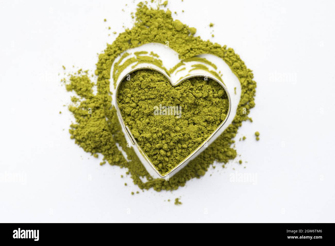 Matcha Tea Powder In A Heart Shape Stock Photo