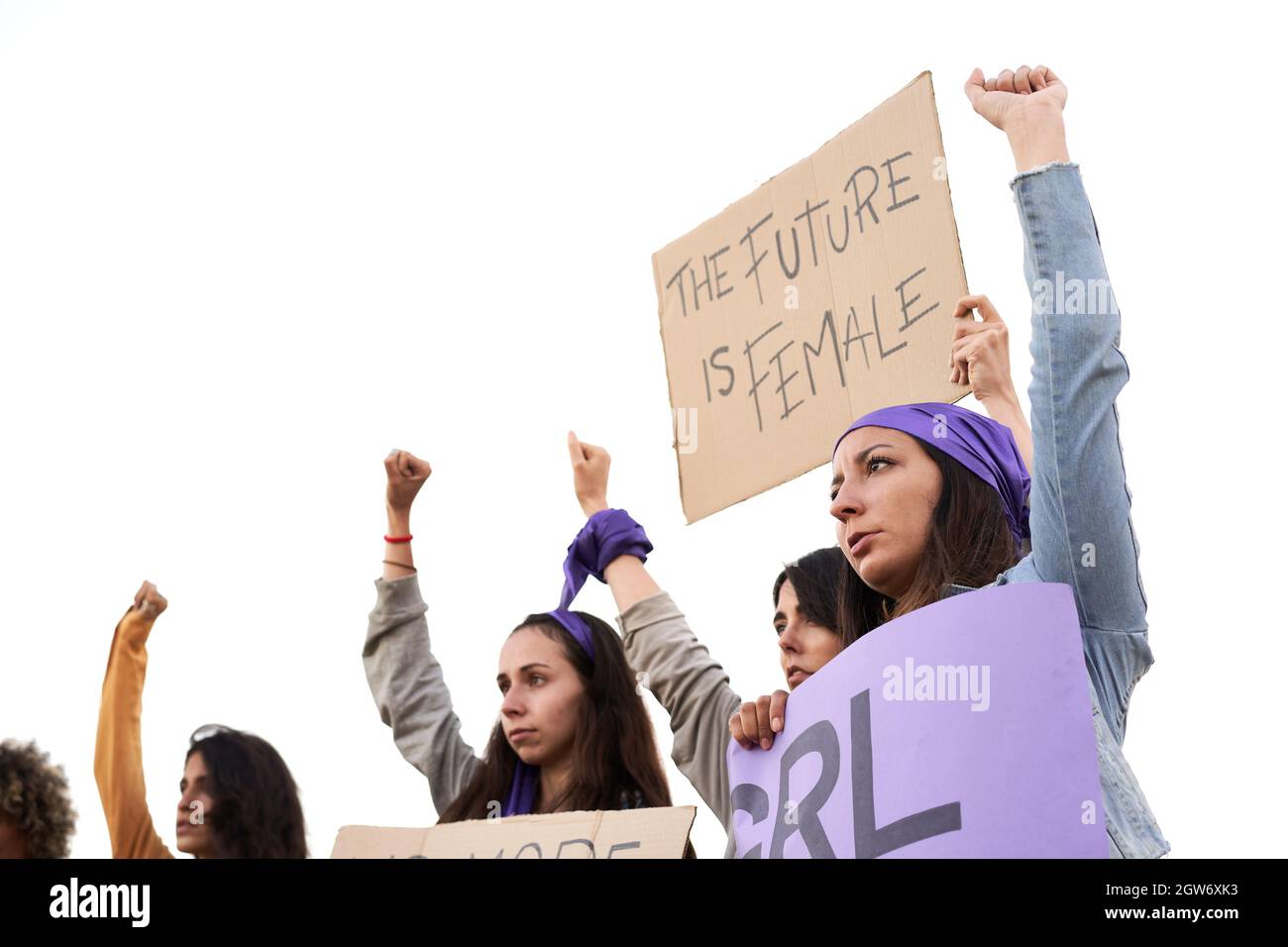 Women take part in the feminist strike on the Women Day. Stock Photo
