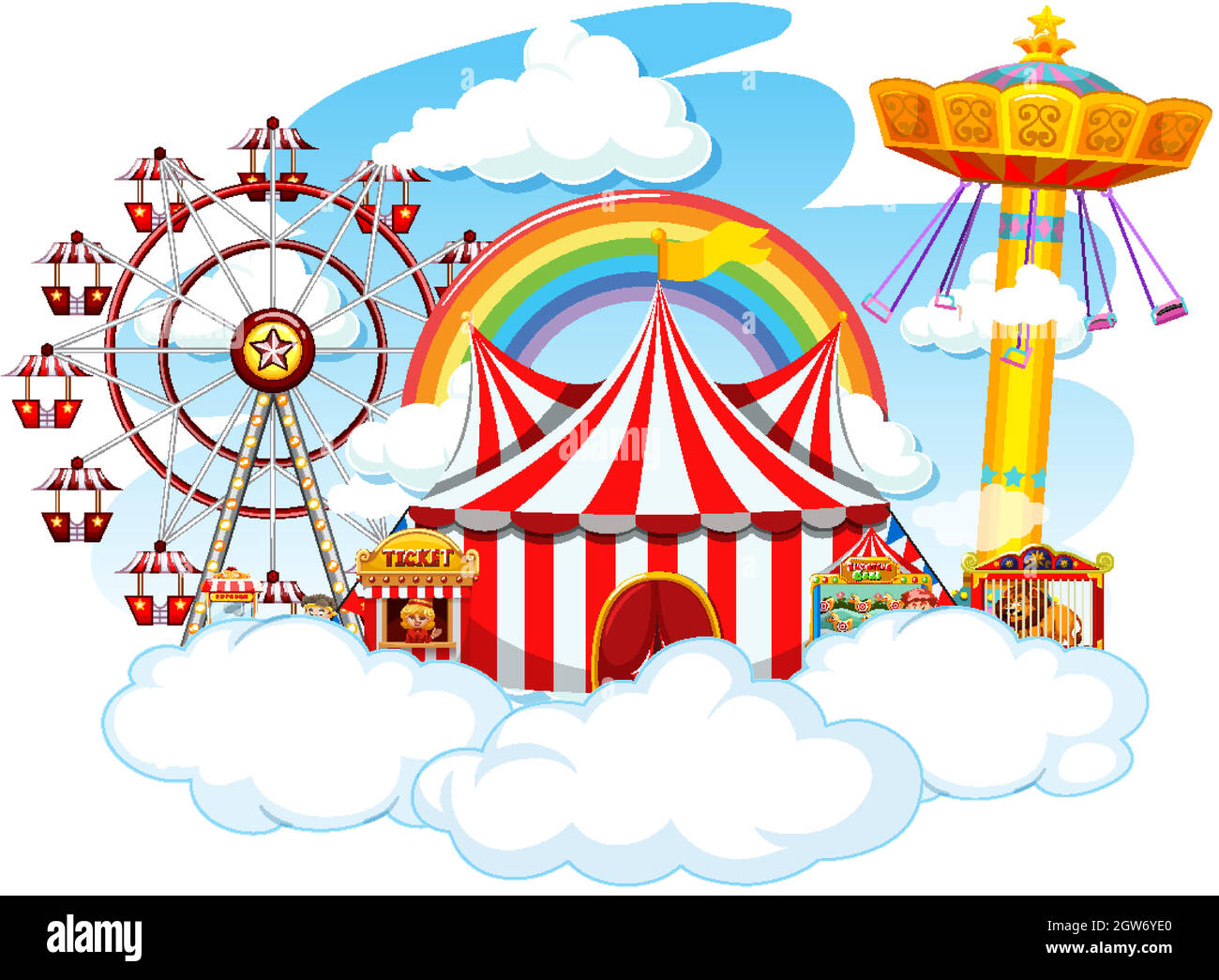 Themepark scene with many rides on clouds Stock Vector Image & Art - Alamy