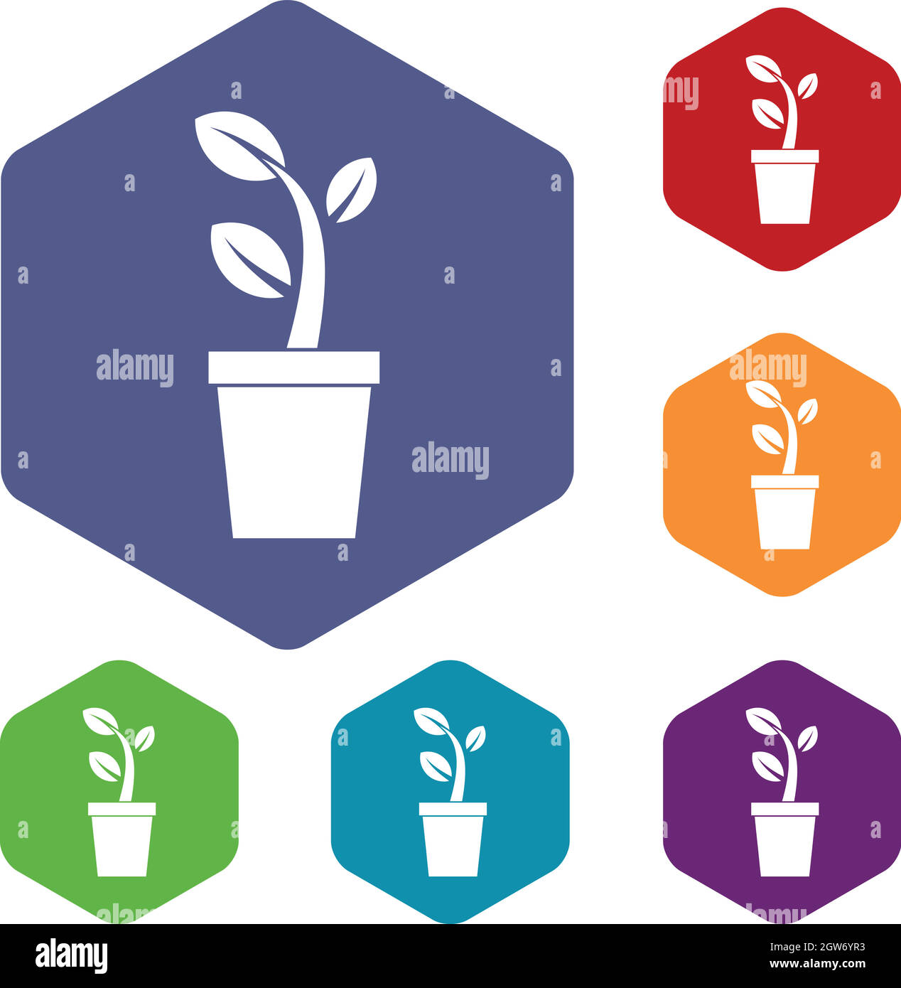 Sprout in pot icons set Stock Vector