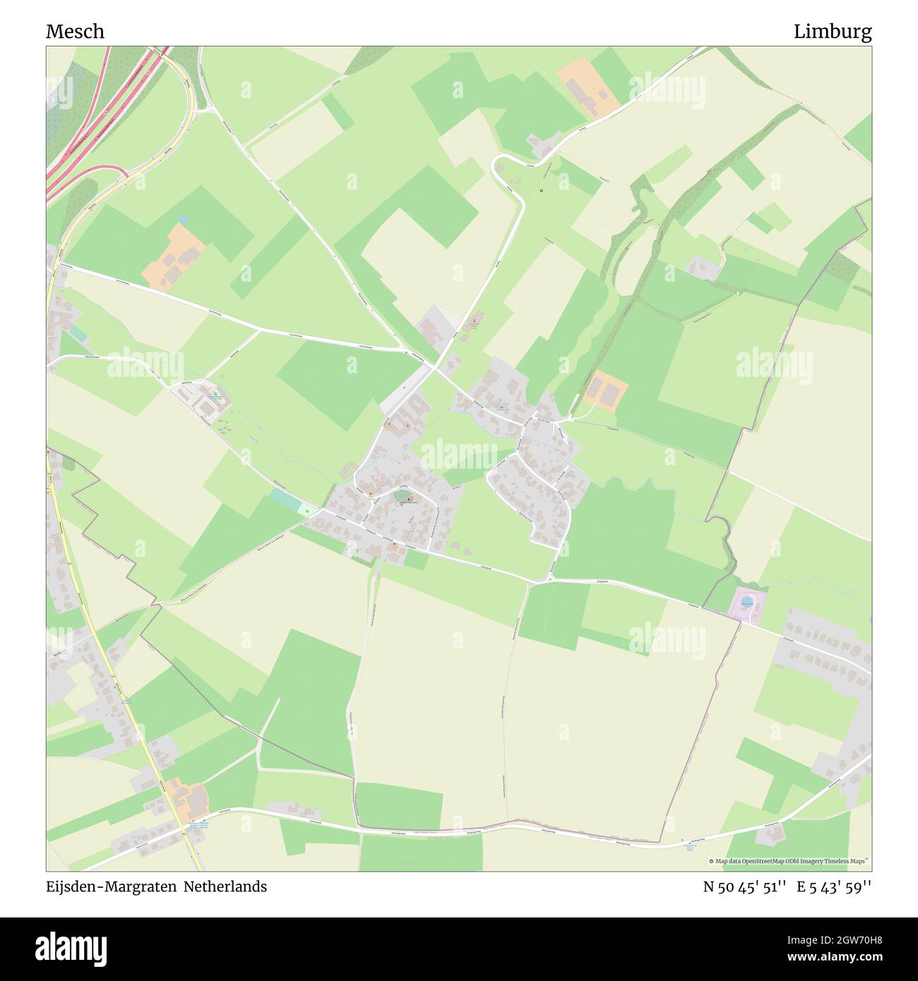 Mesch, Eijsden-Margraten, Netherlands, Limburg, N 50 45' 51'', E 5 43' 59'', map, Timeless Map published in 2021. Travelers, explorers and adventurers like Florence Nightingale, David Livingstone, Ernest Shackleton, Lewis and Clark and Sherlock Holmes relied on maps to plan travels to the world's most remote corners, Timeless Maps is mapping most locations on the globe, showing the achievement of great dreams Stock Photo
