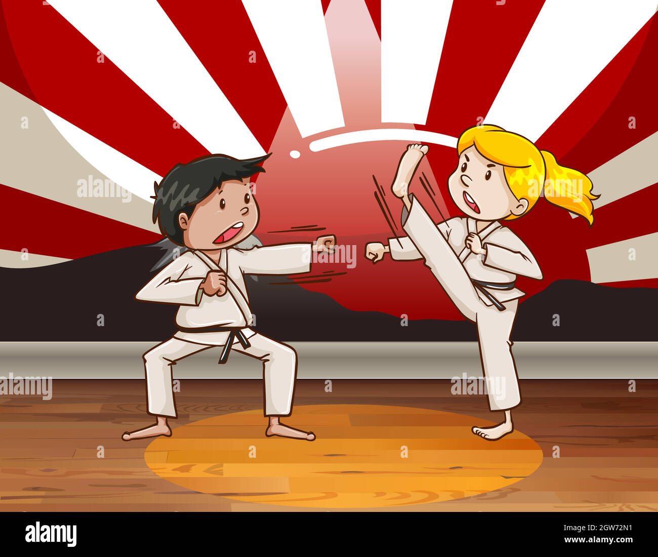 Children fighting martial arts Stock Vector