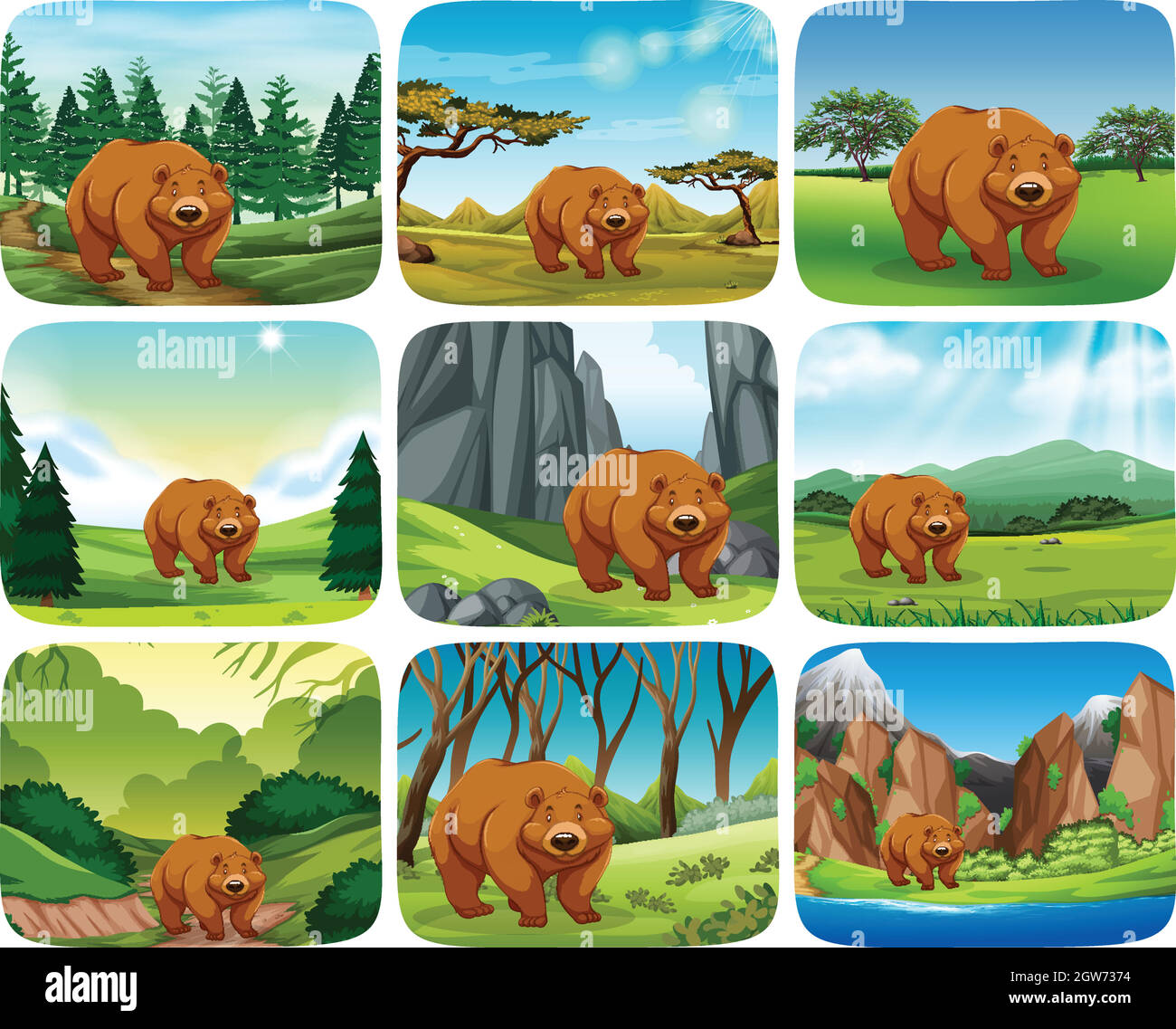 Brown bear in nature scenes Stock Vector Image & Art - Alamy