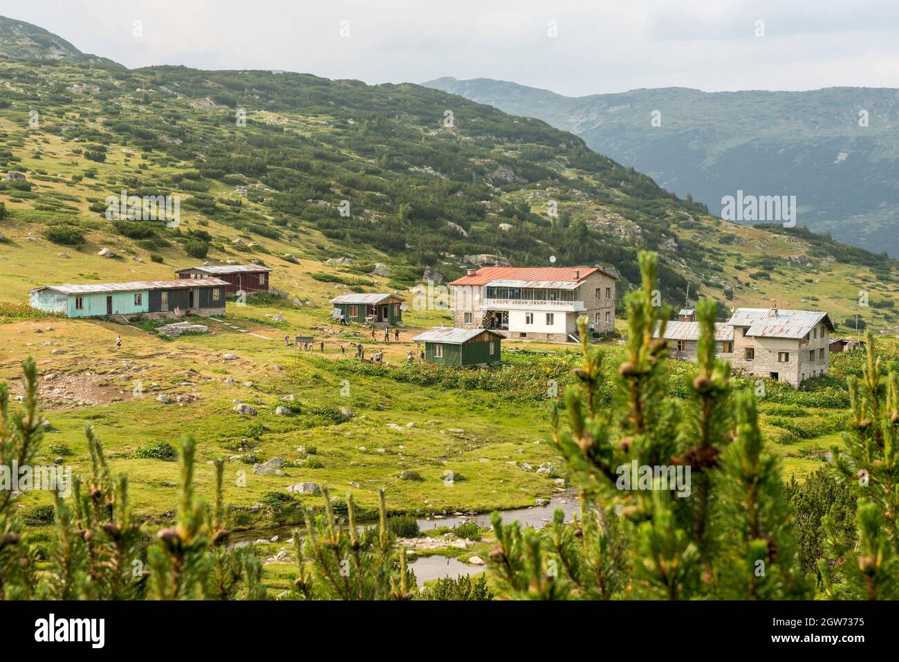 Ribni Lakes, Fish Lakes, chalets, huts, landscape, escapism, hiking, Rila National Park, Rila Mountains, Nature Reserve, Bulgaria, Europe, Balkans Stock Photo
