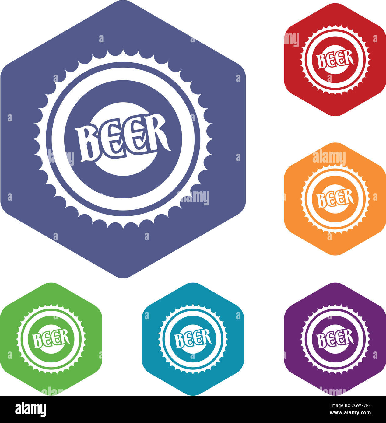Beer bottle cap icons set Stock Vector
