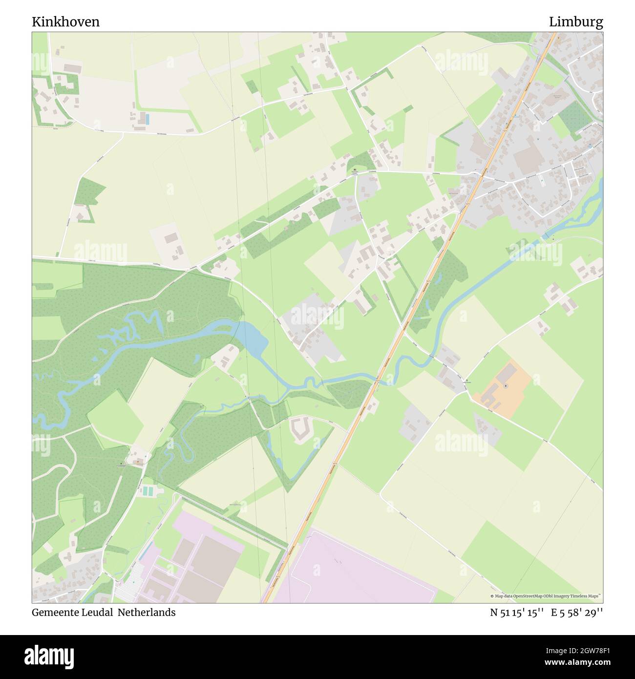 Kinkhoven, Gemeente Leudal, Netherlands, Limburg, N 51 15' 15'', E 5 58' 29'', map, Timeless Map published in 2021. Travelers, explorers and adventurers like Florence Nightingale, David Livingstone, Ernest Shackleton, Lewis and Clark and Sherlock Holmes relied on maps to plan travels to the world's most remote corners, Timeless Maps is mapping most locations on the globe, showing the achievement of great dreams Stock Photo