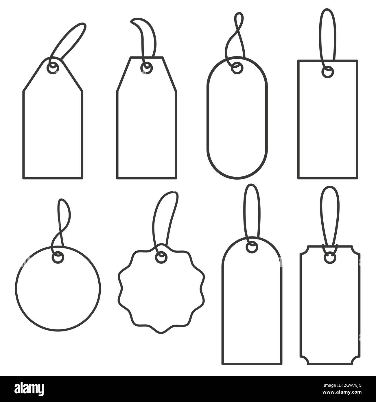 Price tags. Set of icons for sale or luggage. Vector outline labels illustration isolated on