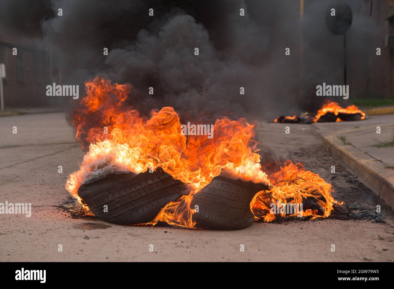 Burning Tire In Protest Stock Photo Alamy