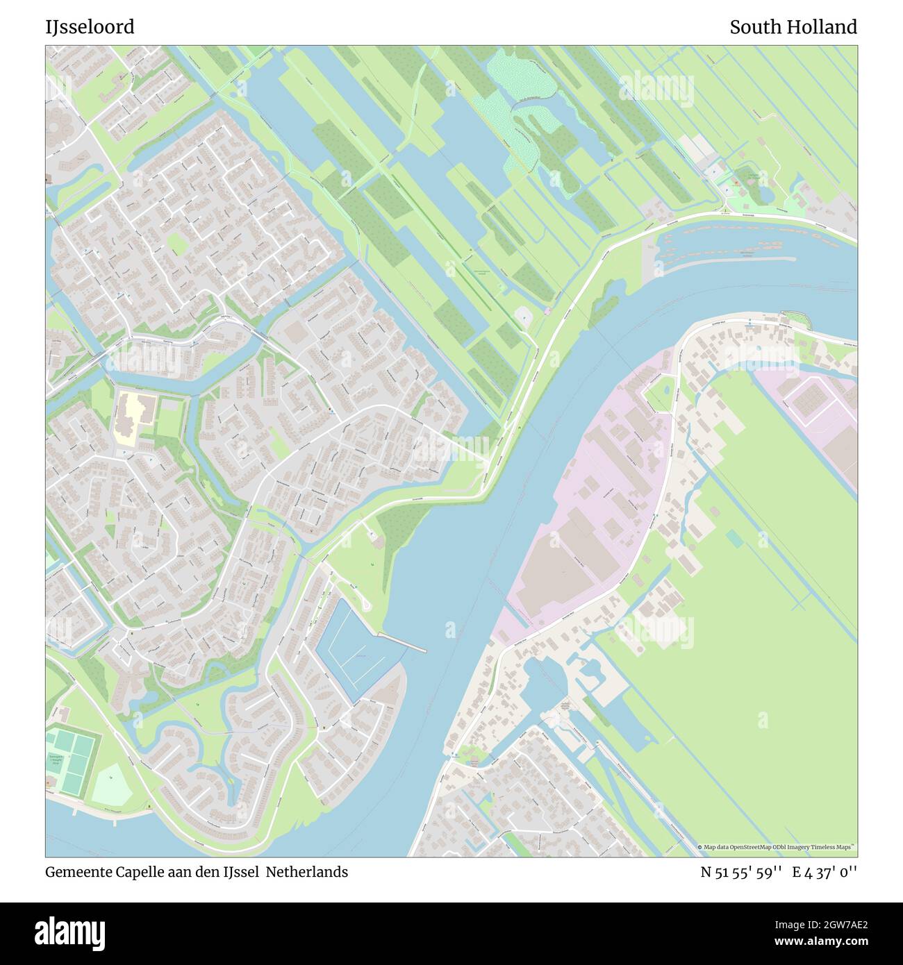 IJsseloord, Gemeente Capelle aan den IJssel, Netherlands, South Holland, N 51 55' 59'', E 4 37' 0'', map, Timeless Map published in 2021. Travelers, explorers and adventurers like Florence Nightingale, David Livingstone, Ernest Shackleton, Lewis and Clark and Sherlock Holmes relied on maps to plan travels to the world's most remote corners, Timeless Maps is mapping most locations on the globe, showing the achievement of great dreams Stock Photo