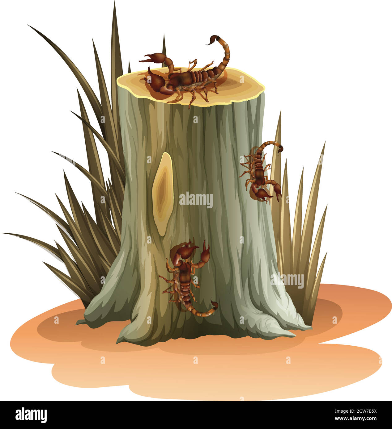 A stump with scorpions Stock Vector