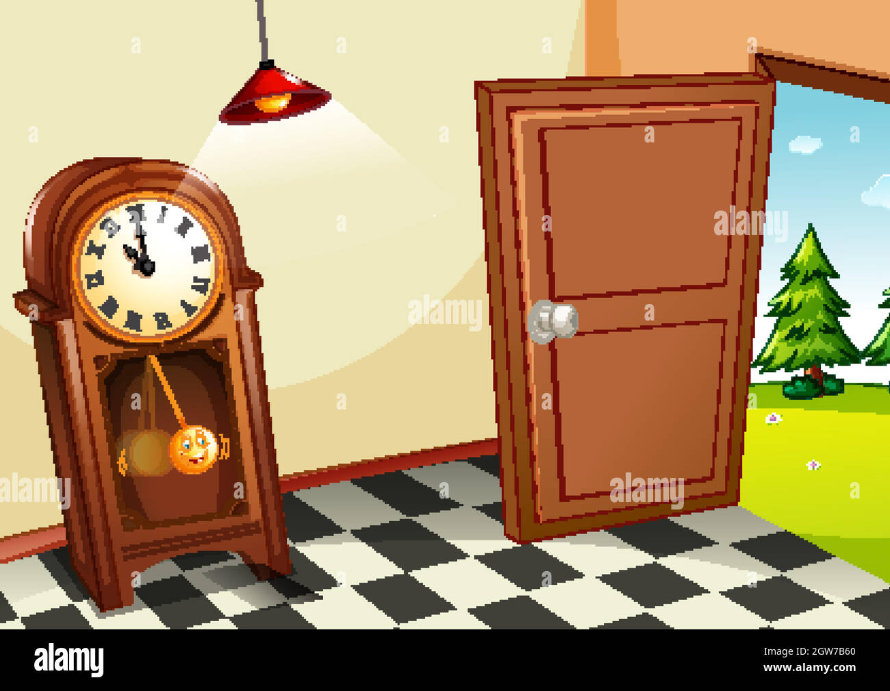 Vintage wooden clock in the room Stock Vector Image & Art Alamy