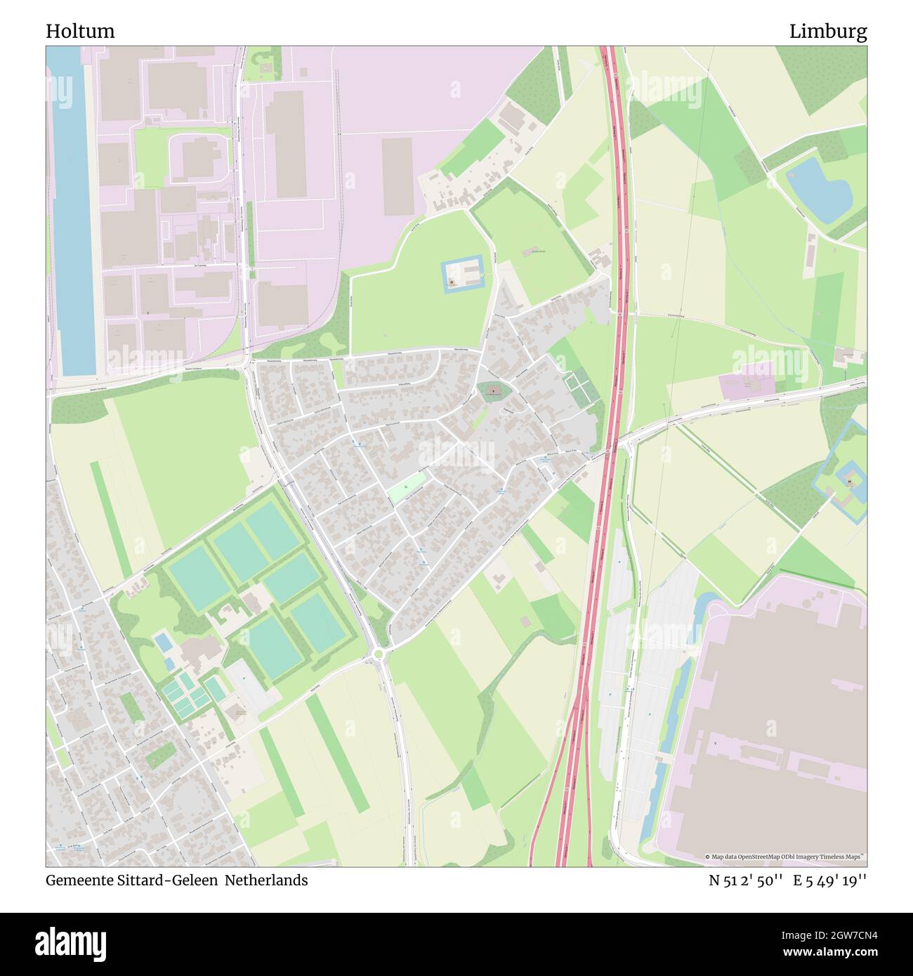 Holtum, Gemeente Sittard-Geleen, Netherlands, Limburg, N 51 2' 50'', E 5 49' 19'', map, Timeless Map published in 2021. Travelers, explorers and adventurers like Florence Nightingale, David Livingstone, Ernest Shackleton, Lewis and Clark and Sherlock Holmes relied on maps to plan travels to the world's most remote corners, Timeless Maps is mapping most locations on the globe, showing the achievement of great dreams Stock Photo