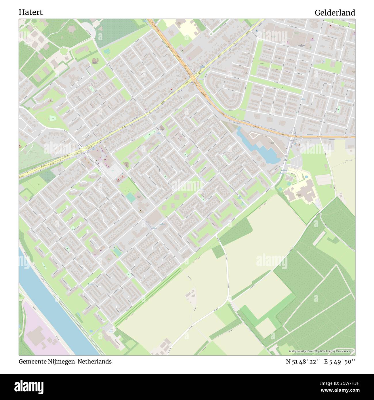 Hatert, Gemeente Nijmegen, Netherlands, Gelderland, N 51 48' 22'', E 5 49' 50'', map, Timeless Map published in 2021. Travelers, explorers and adventurers like Florence Nightingale, David Livingstone, Ernest Shackleton, Lewis and Clark and Sherlock Holmes relied on maps to plan travels to the world's most remote corners, Timeless Maps is mapping most locations on the globe, showing the achievement of great dreams Stock Photo