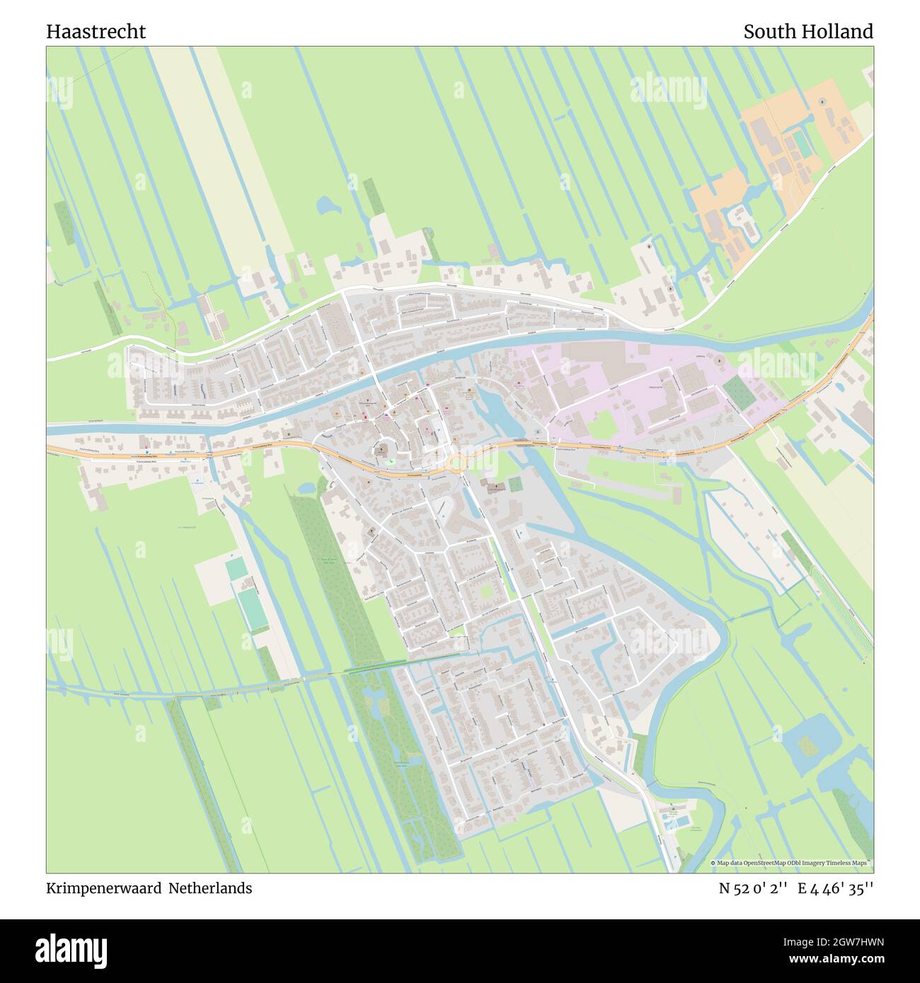 Haastrecht, Krimpenerwaard, Netherlands, South Holland, N 52 0' 2'', E 4 46' 35'', map, Timeless Map published in 2021. Travelers, explorers and adventurers like Florence Nightingale, David Livingstone, Ernest Shackleton, Lewis and Clark and Sherlock Holmes relied on maps to plan travels to the world's most remote corners, Timeless Maps is mapping most locations on the globe, showing the achievement of great dreams Stock Photo