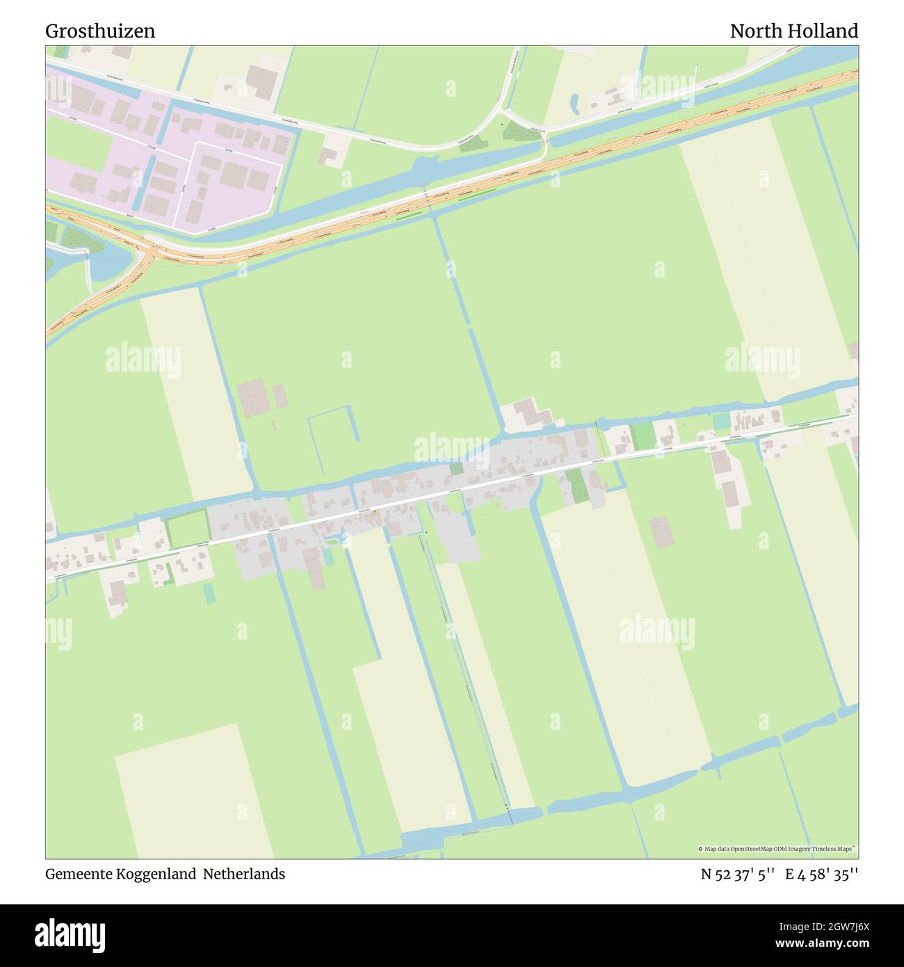 Grosthuizen, Gemeente Koggenland, Netherlands, North Holland, N 52 37' 5'', E 4 58' 35'', map, Timeless Map published in 2021. Travelers, explorers and adventurers like Florence Nightingale, David Livingstone, Ernest Shackleton, Lewis and Clark and Sherlock Holmes relied on maps to plan travels to the world's most remote corners, Timeless Maps is mapping most locations on the globe, showing the achievement of great dreams Stock Photo