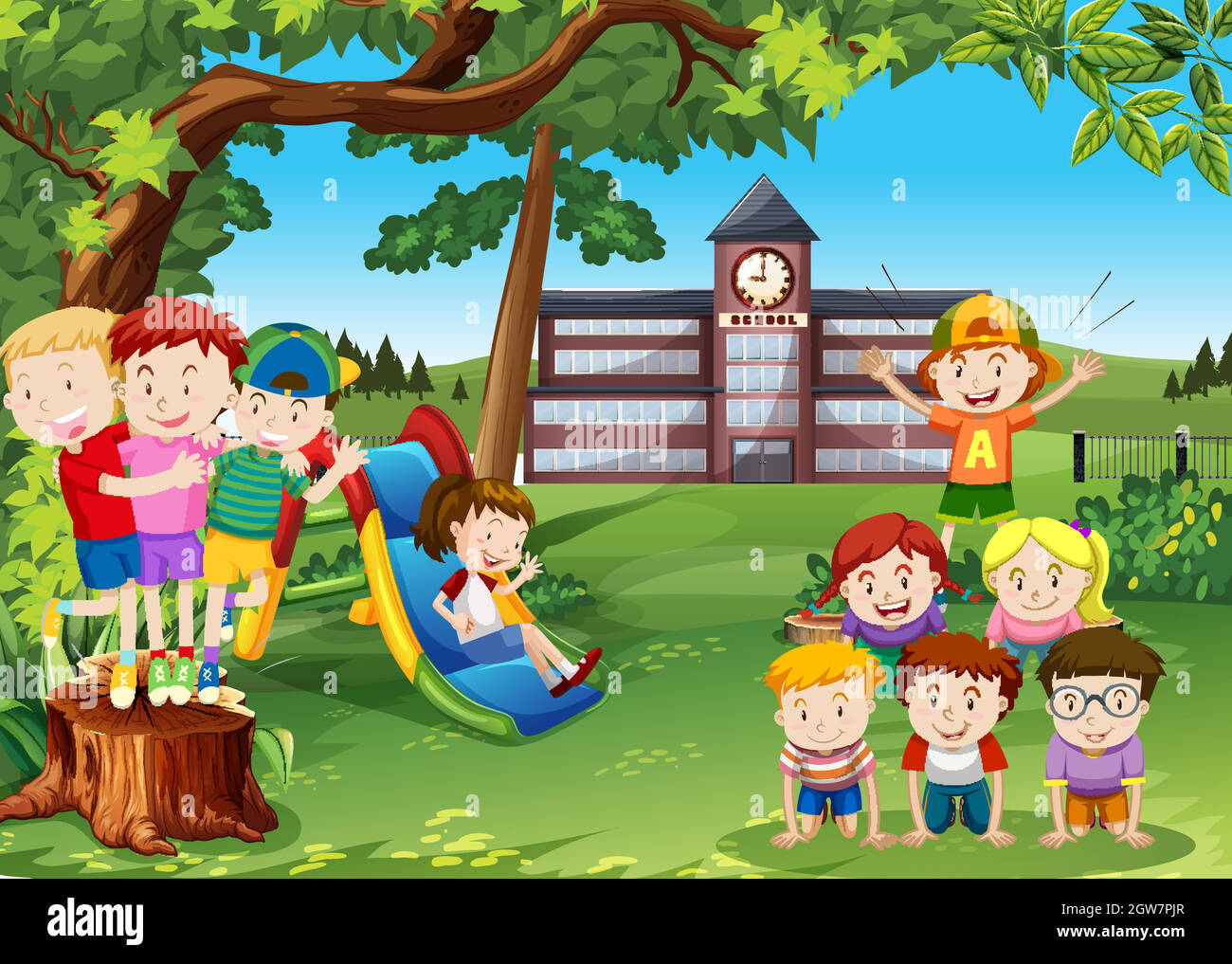 Children Playing In School Yard Stock Vector Images Alamy