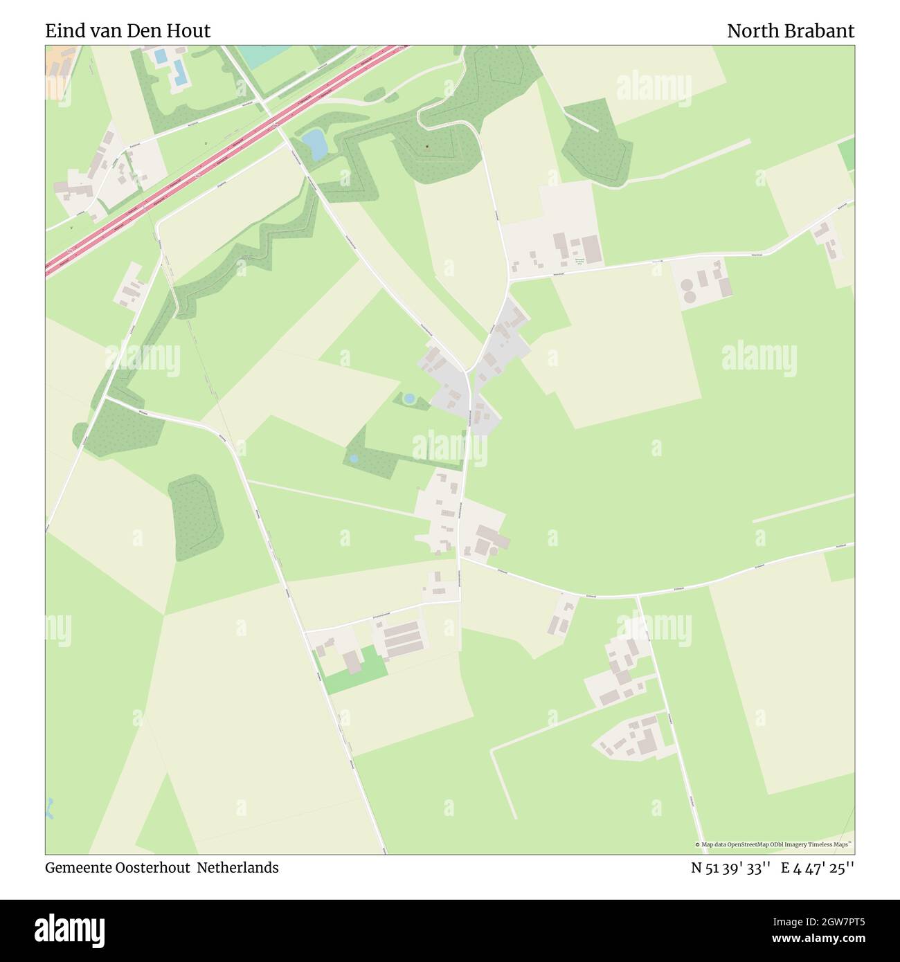 Eind van Den Hout, Gemeente Oosterhout, Netherlands, North Brabant, N 51 39' 33'', E 4 47' 25'', map, Timeless Map published in 2021. Travelers, explorers and adventurers like Florence Nightingale, David Livingstone, Ernest Shackleton, Lewis and Clark and Sherlock Holmes relied on maps to plan travels to the world's most remote corners, Timeless Maps is mapping most locations on the globe, showing the achievement of great dreams Stock Photo