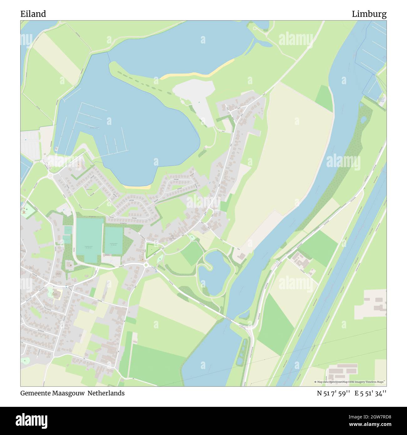 Eiland, Gemeente Maasgouw, Netherlands, Limburg, N 51 7' 59'', E 5 51' 34'', map, Timeless Map published in 2021. Travelers, explorers and adventurers like Florence Nightingale, David Livingstone, Ernest Shackleton, Lewis and Clark and Sherlock Holmes relied on maps to plan travels to the world's most remote corners, Timeless Maps is mapping most locations on the globe, showing the achievement of great dreams Stock Photo