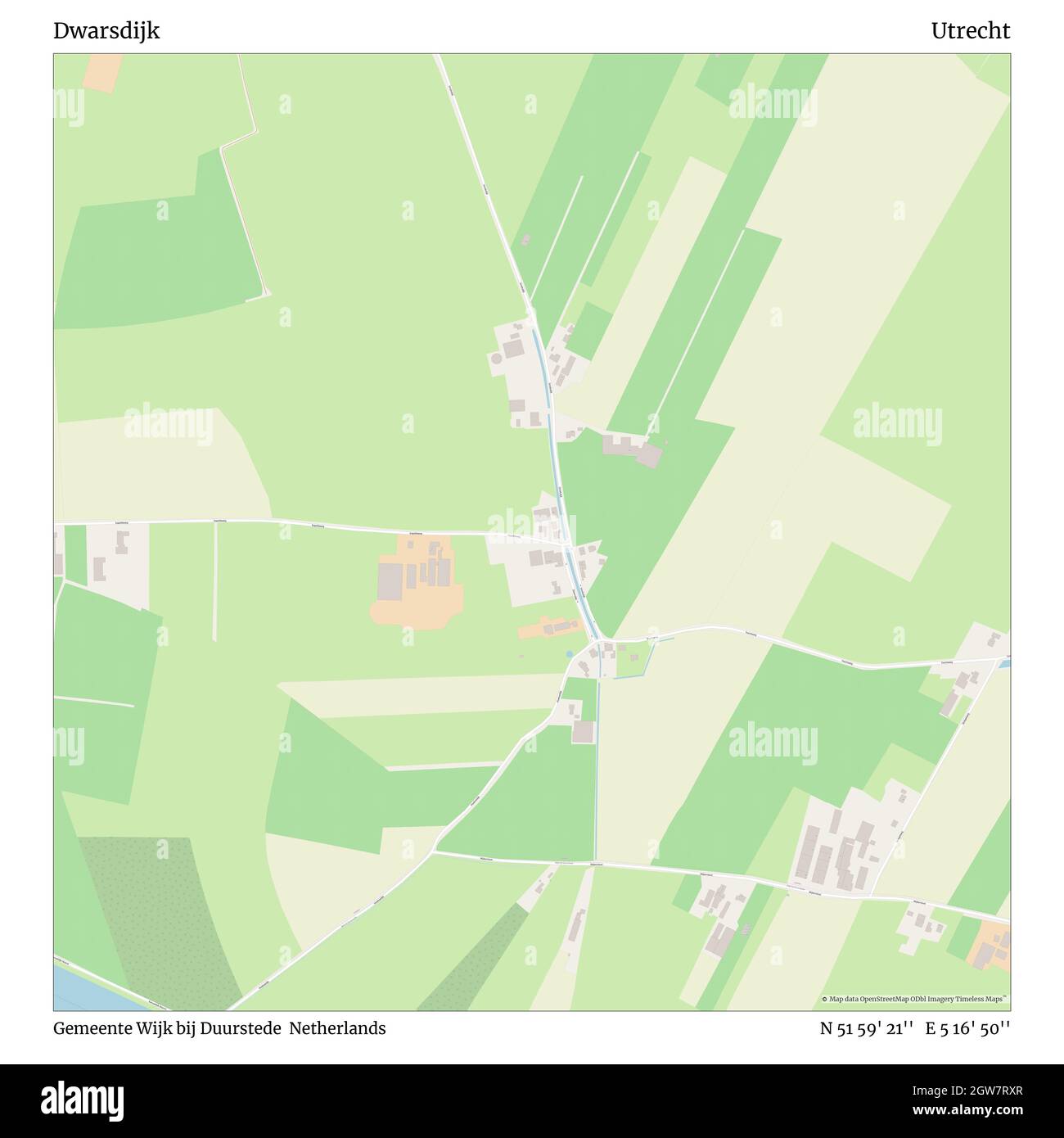 Dwarsdijk, Gemeente Wijk bij Duurstede, Netherlands, Utrecht, N 51 59' 21'', E 5 16' 50'', map, Timeless Map published in 2021. Travelers, explorers and adventurers like Florence Nightingale, David Livingstone, Ernest Shackleton, Lewis and Clark and Sherlock Holmes relied on maps to plan travels to the world's most remote corners, Timeless Maps is mapping most locations on the globe, showing the achievement of great dreams Stock Photo