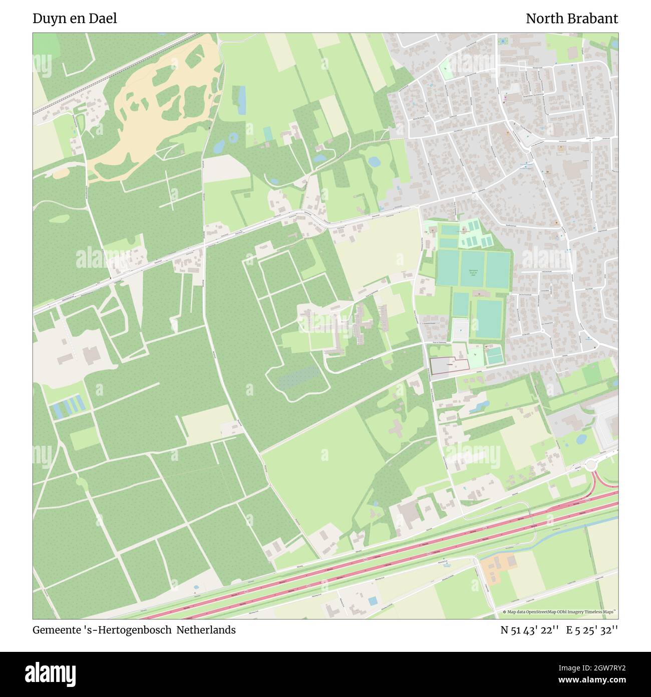 Duyn en Dael, Gemeente 's-Hertogenbosch, Netherlands, North Brabant, N 51 43' 22'', E 5 25' 32'', map, Timeless Map published in 2021. Travelers, explorers and adventurers like Florence Nightingale, David Livingstone, Ernest Shackleton, Lewis and Clark and Sherlock Holmes relied on maps to plan travels to the world's most remote corners, Timeless Maps is mapping most locations on the globe, showing the achievement of great dreams Stock Photo