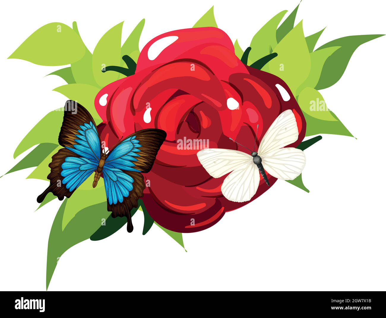 Butterflies flying around the rose Stock Vector