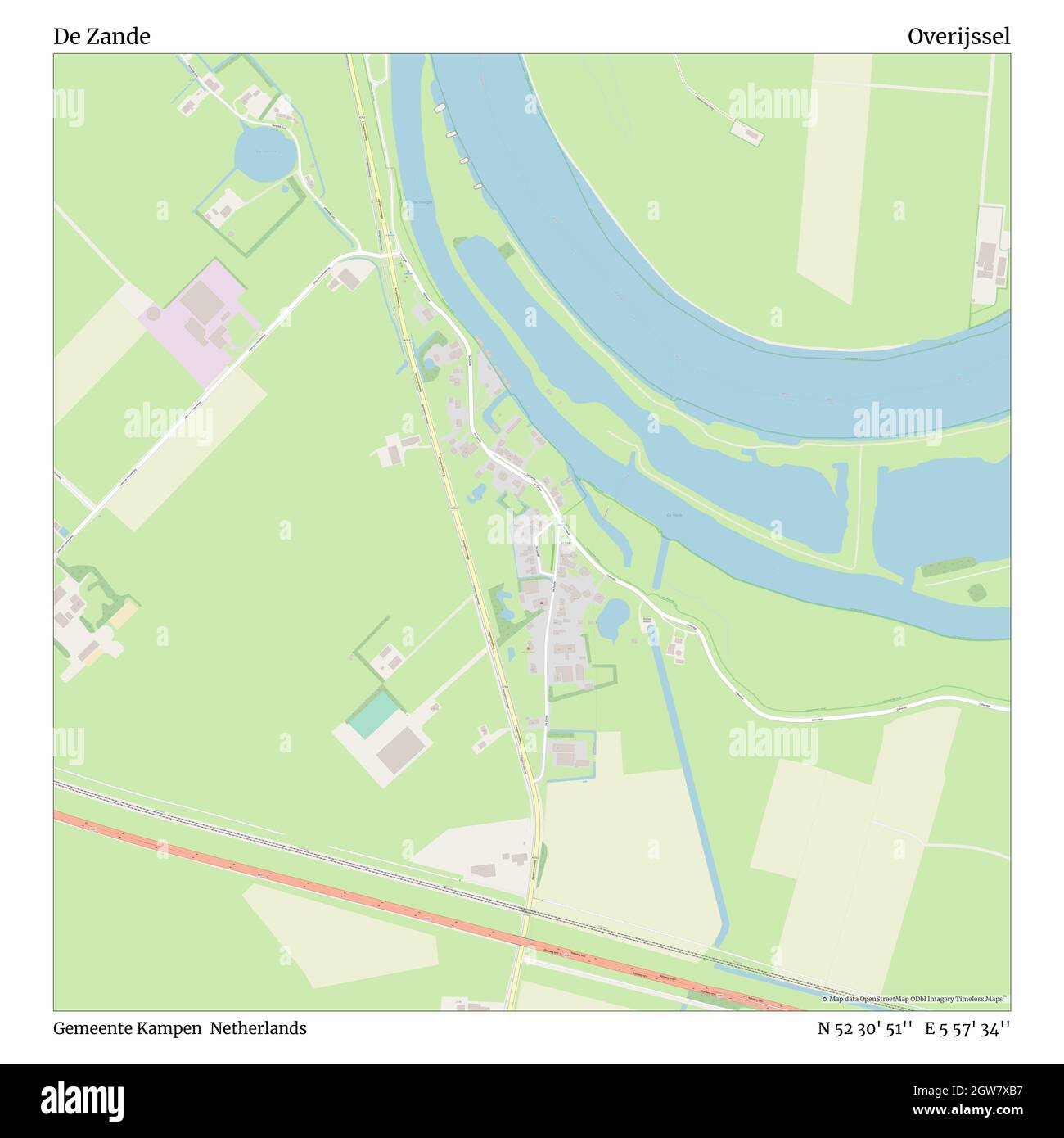 De Zande, Gemeente Kampen, Netherlands, Overijssel, N 52 30' 51'', E 5 57' 34'', map, Timeless Map published in 2021. Travelers, explorers and adventurers like Florence Nightingale, David Livingstone, Ernest Shackleton, Lewis and Clark and Sherlock Holmes relied on maps to plan travels to the world's most remote corners, Timeless Maps is mapping most locations on the globe, showing the achievement of great dreams Stock Photo