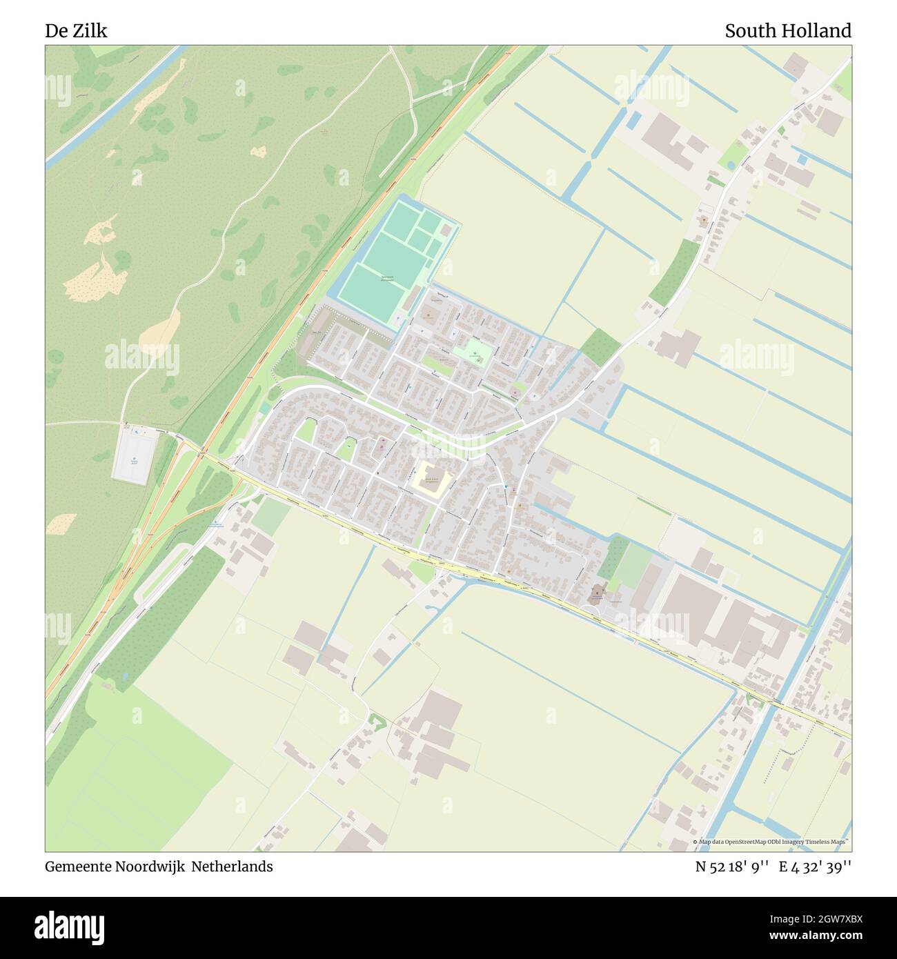 De Zilk, Gemeente Noordwijk, Netherlands, South Holland, N 52 18' 9'', E 4 32' 39'', map, Timeless Map published in 2021. Travelers, explorers and adventurers like Florence Nightingale, David Livingstone, Ernest Shackleton, Lewis and Clark and Sherlock Holmes relied on maps to plan travels to the world's most remote corners, Timeless Maps is mapping most locations on the globe, showing the achievement of great dreams Stock Photo