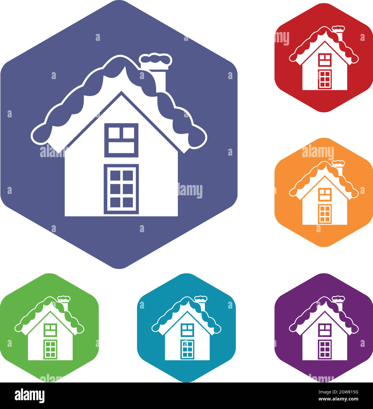 Small snowy cottage icons set Stock Vector