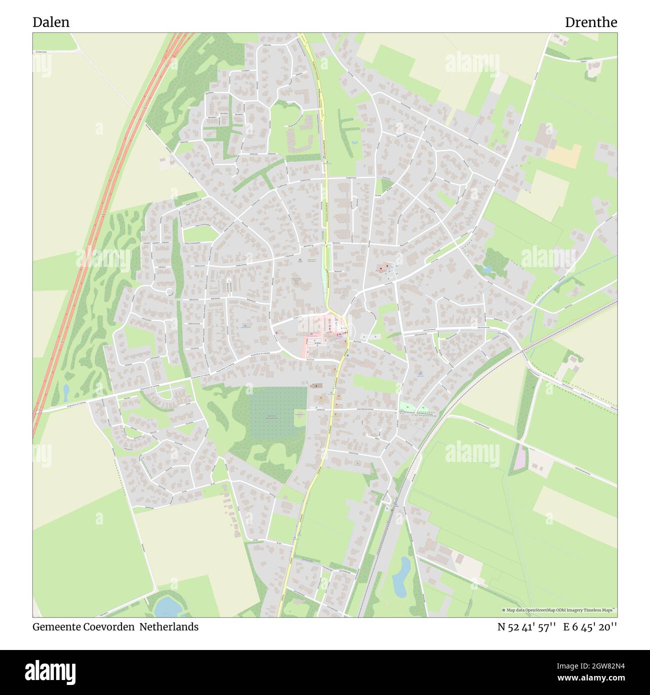 Dalen, Gemeente Coevorden, Netherlands, Drenthe, N 52 41' 57'', E 6 45' 20'', map, Timeless Map published in 2021. Travelers, explorers and adventurers like Florence Nightingale, David Livingstone, Ernest Shackleton, Lewis and Clark and Sherlock Holmes relied on maps to plan travels to the world's most remote corners, Timeless Maps is mapping most locations on the globe, showing the achievement of great dreams Stock Photo