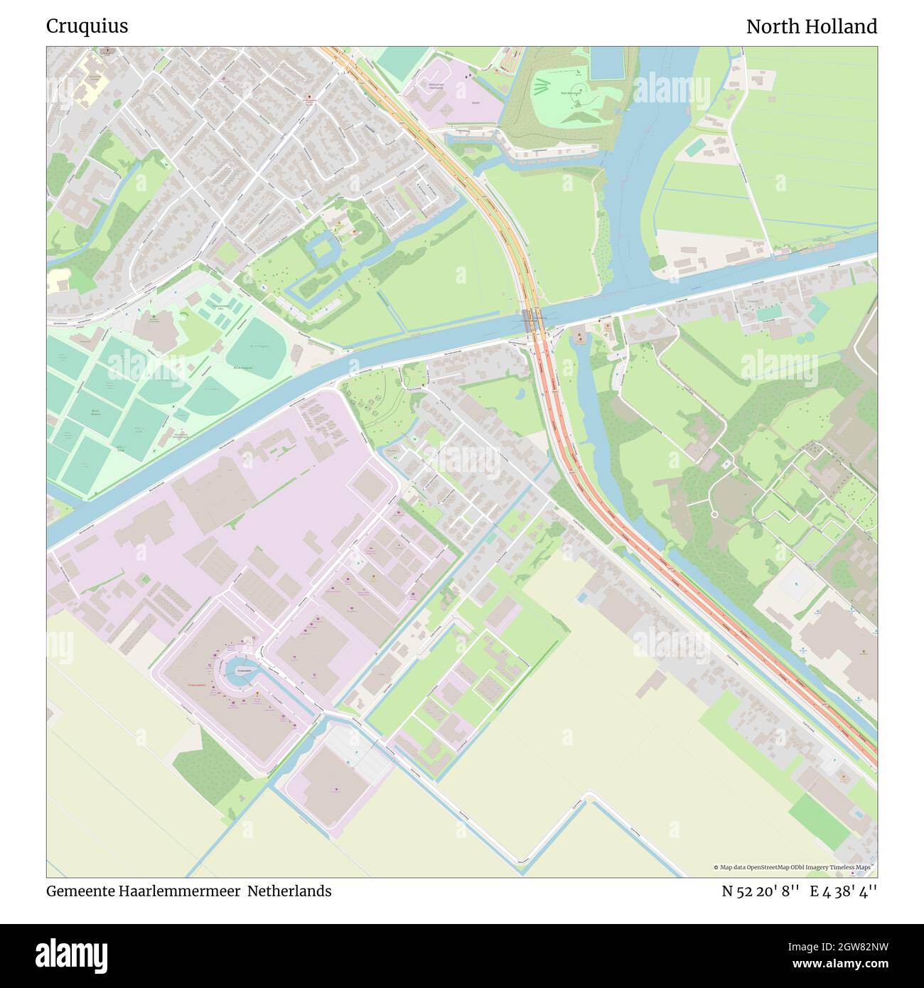 Cruquius, Gemeente Haarlemmermeer, Netherlands, North Holland, N 52 20' 8'', E 4 38' 4'', map, Timeless Map published in 2021. Travelers, explorers and adventurers like Florence Nightingale, David Livingstone, Ernest Shackleton, Lewis and Clark and Sherlock Holmes relied on maps to plan travels to the world's most remote corners, Timeless Maps is mapping most locations on the globe, showing the achievement of great dreams Stock Photo