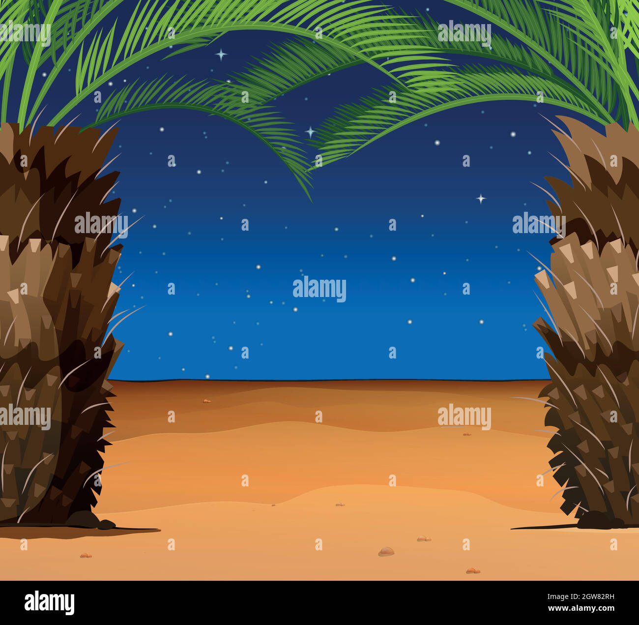 Scene with palm trees on the beach Stock Vector