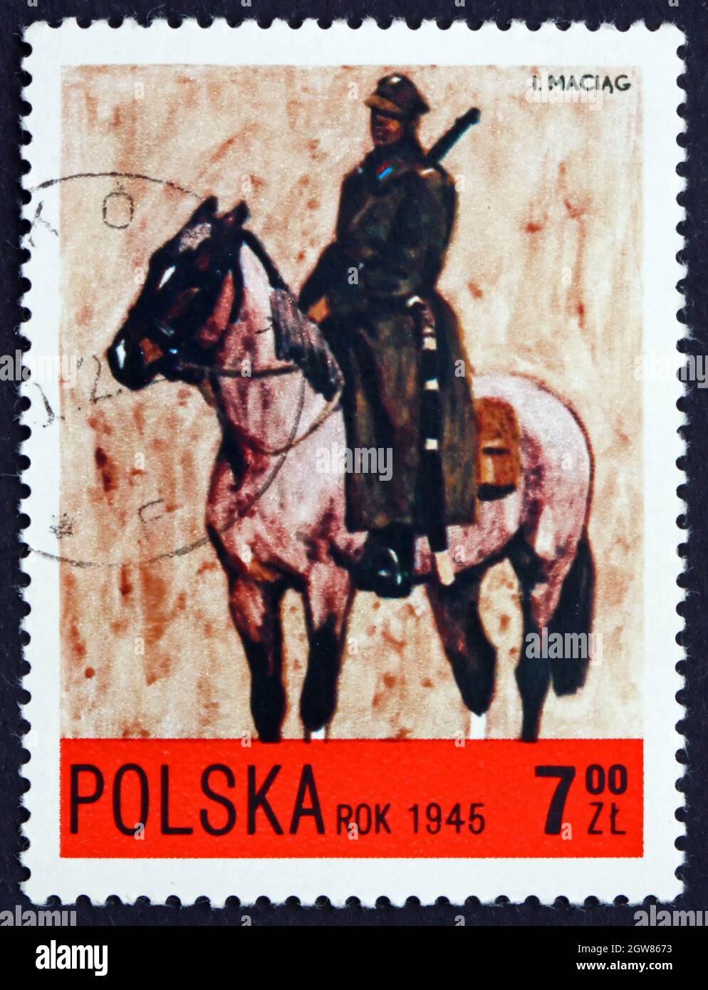 POLAND - CIRCA 1972: a stamp printed in the Poland shows Light Cavalry, People's Army 1945, Polish Cavalry, circa 1972 Stock Photo