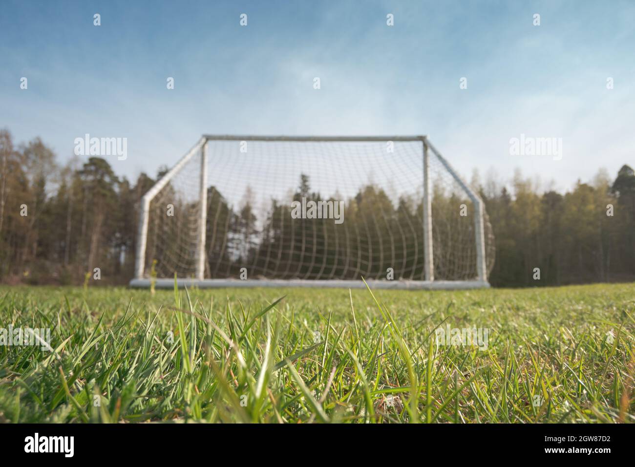 Soccer Field In The Countryside. Focus On The Grass Stock Photo Alamy