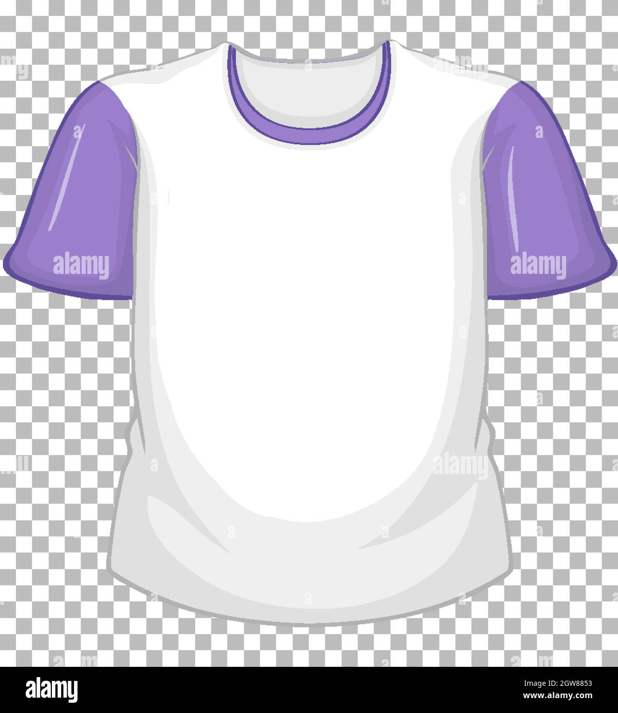 Blank white t-shirt with purple short sleeves on transparent Stock Vector