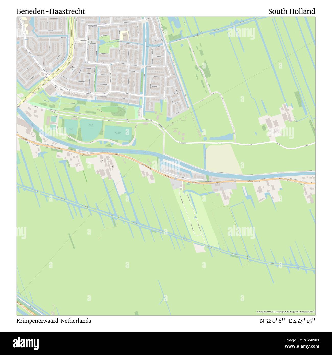 Beneden-Haastrecht, Krimpenerwaard, Netherlands, South Holland, N 52 0' 6'', E 4 45' 15'', map, Timeless Map published in 2021. Travelers, explorers and adventurers like Florence Nightingale, David Livingstone, Ernest Shackleton, Lewis and Clark and Sherlock Holmes relied on maps to plan travels to the world's most remote corners, Timeless Maps is mapping most locations on the globe, showing the achievement of great dreams Stock Photo