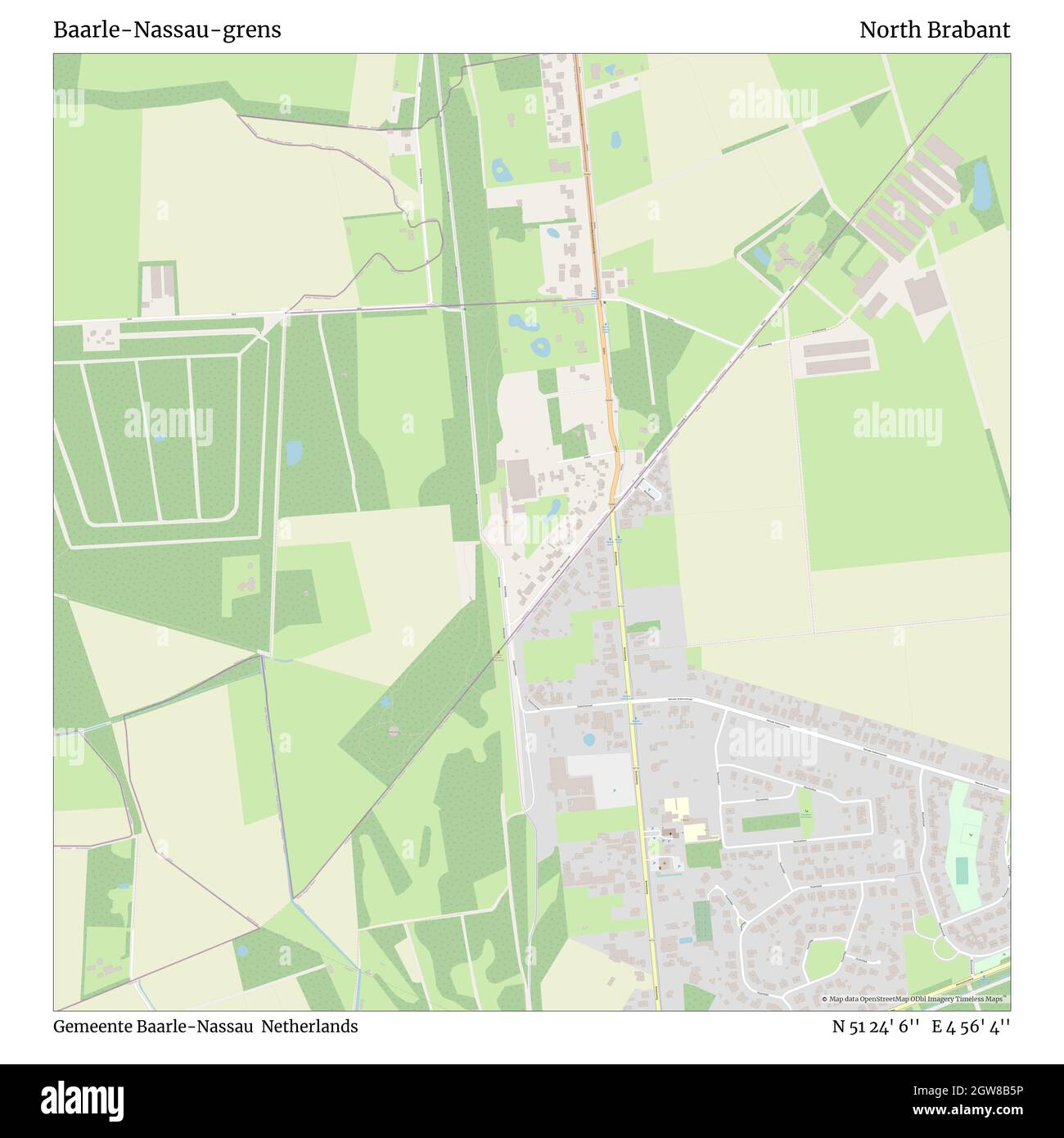 Baarle-Nassau-grens, Gemeente Baarle-Nassau, Netherlands, North Brabant, N 51 24' 6'', E 4 56' 4'', map, Timeless Map published in 2021. Travelers, explorers and adventurers like Florence Nightingale, David Livingstone, Ernest Shackleton, Lewis and Clark and Sherlock Holmes relied on maps to plan travels to the world's most remote corners, Timeless Maps is mapping most locations on the globe, showing the achievement of great dreams Stock Photo