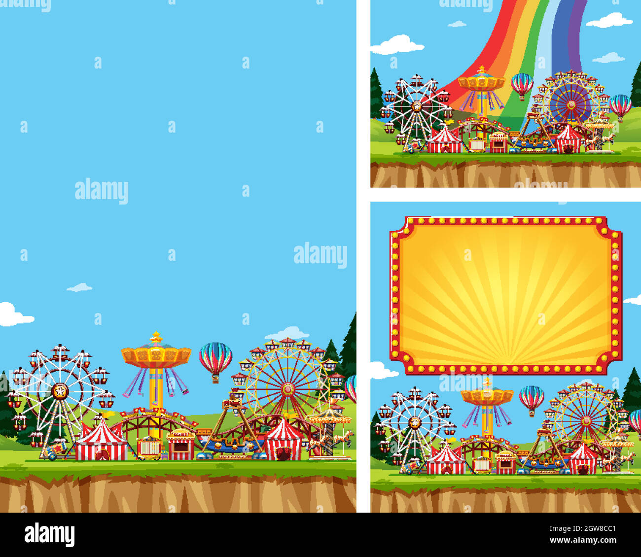 Three scenes fo circus with many rides Stock Vector Image & Art - Alamy
