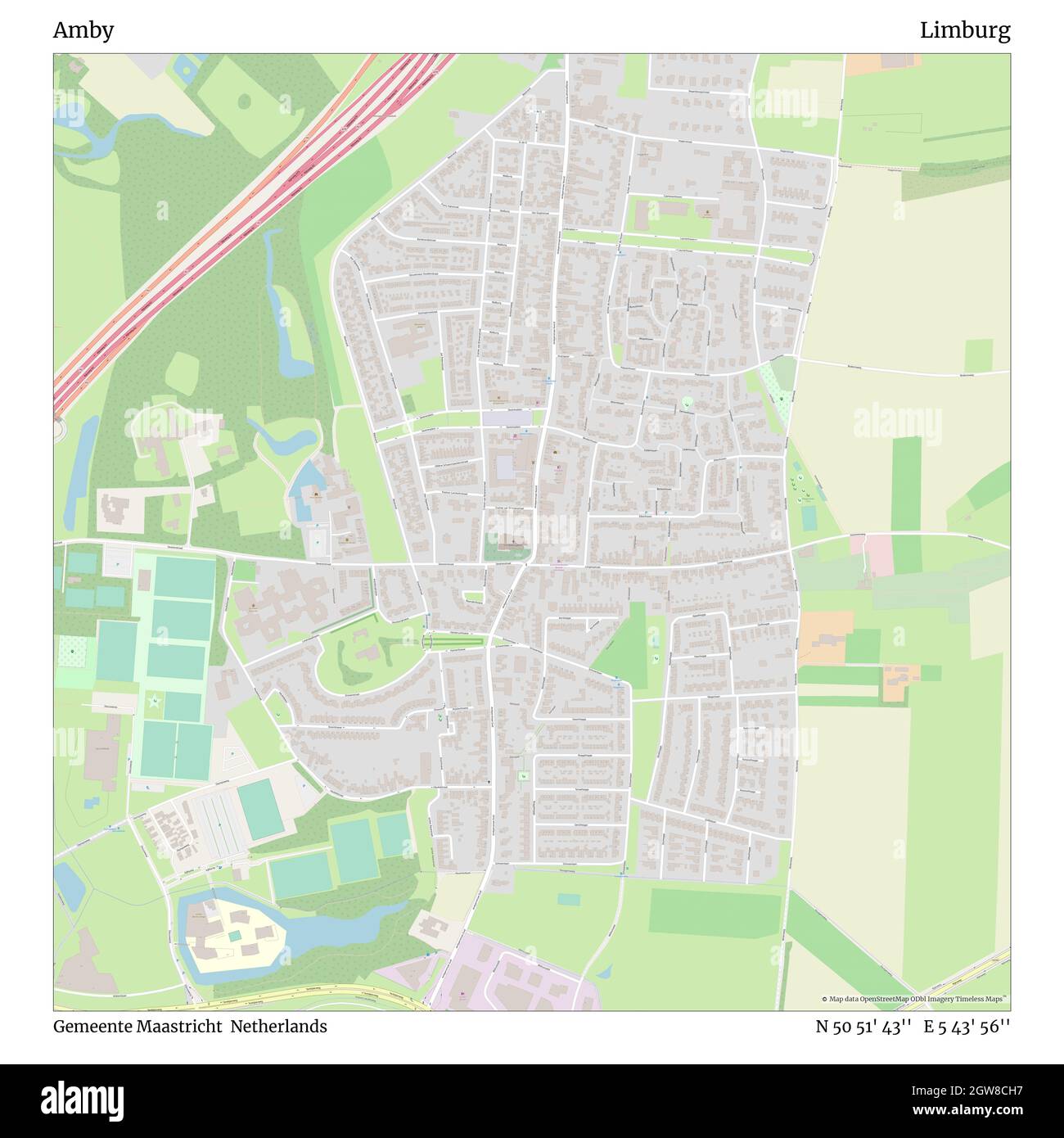 Amby, Gemeente Maastricht, Netherlands, Limburg, N 50 51' 43'', E 5 43' 56'', map, Timeless Map published in 2021. Travelers, explorers and adventurers like Florence Nightingale, David Livingstone, Ernest Shackleton, Lewis and Clark and Sherlock Holmes relied on maps to plan travels to the world's most remote corners, Timeless Maps is mapping most locations on the globe, showing the achievement of great dreams Stock Photo